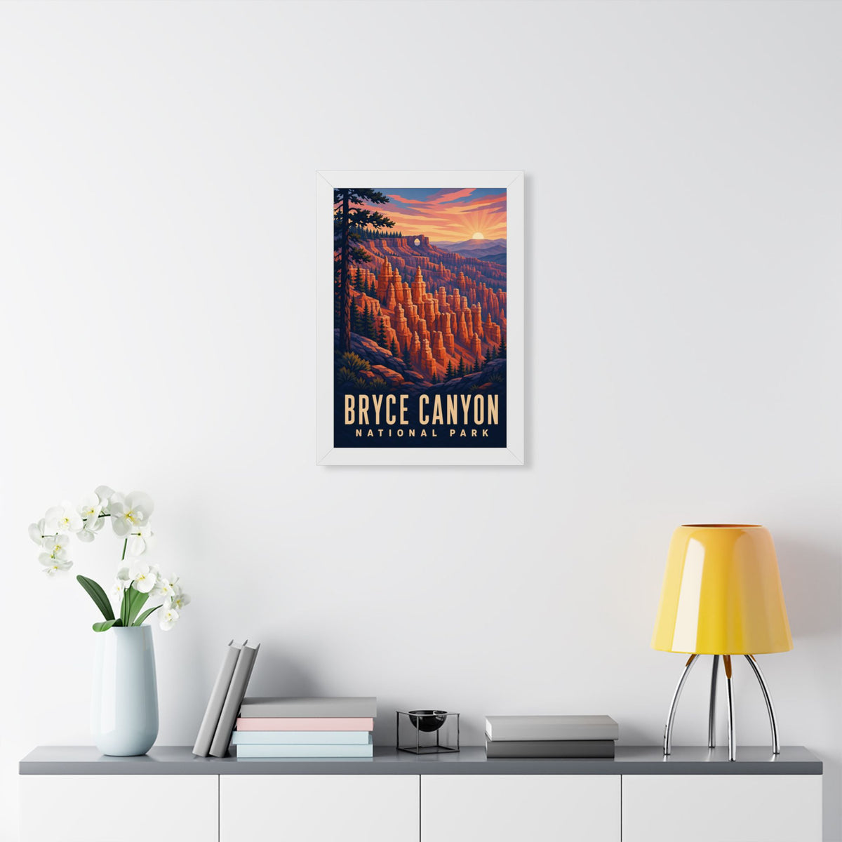 Bryce Canyon National Park Framed Poster | Vintage Travel Wall Art | Black Walnut White Frame | 16x24 20x30