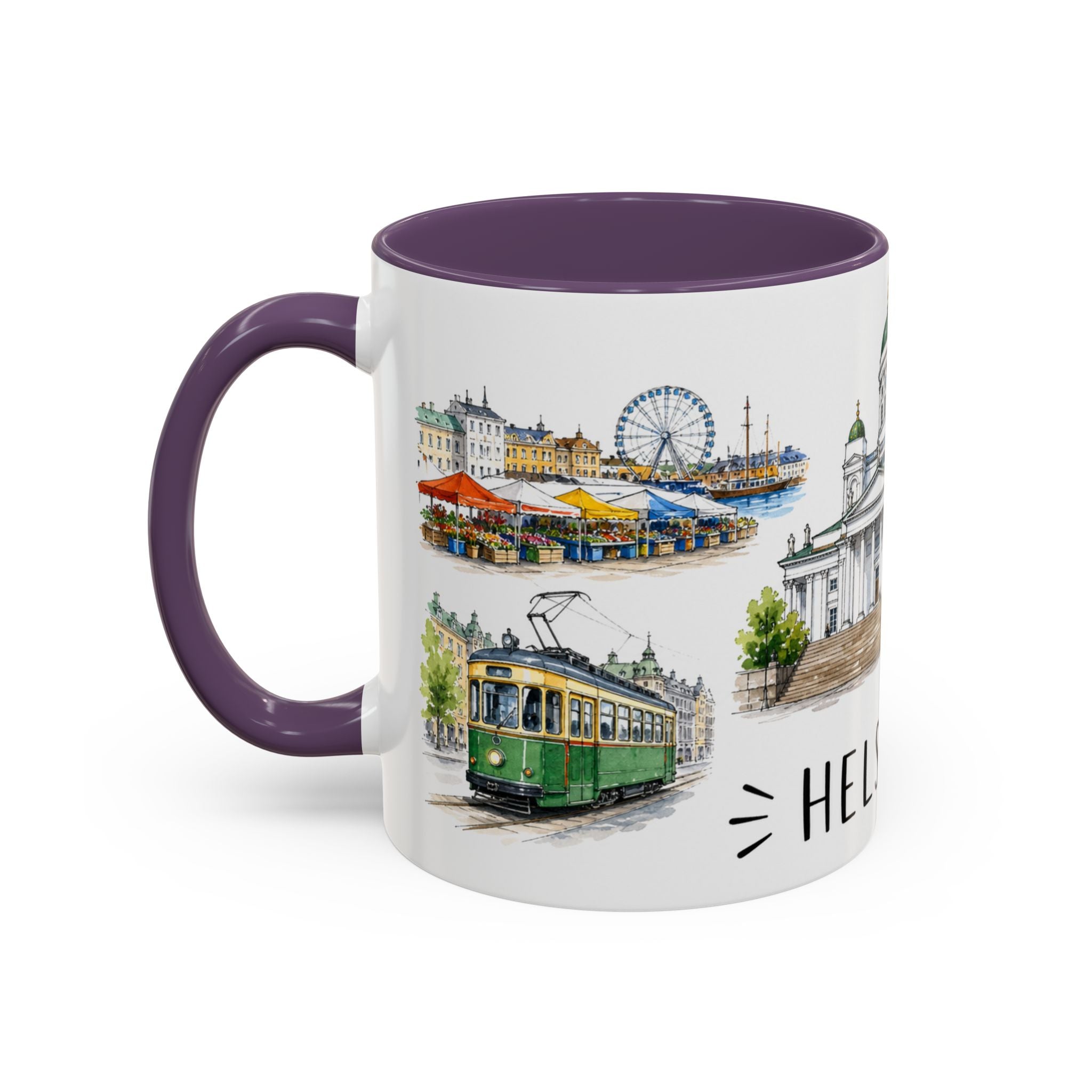 Helsinki Illustrated Travel Mug | City Souvenir Accent Coffee Mug | 11oz 15oz Ceramic Cup