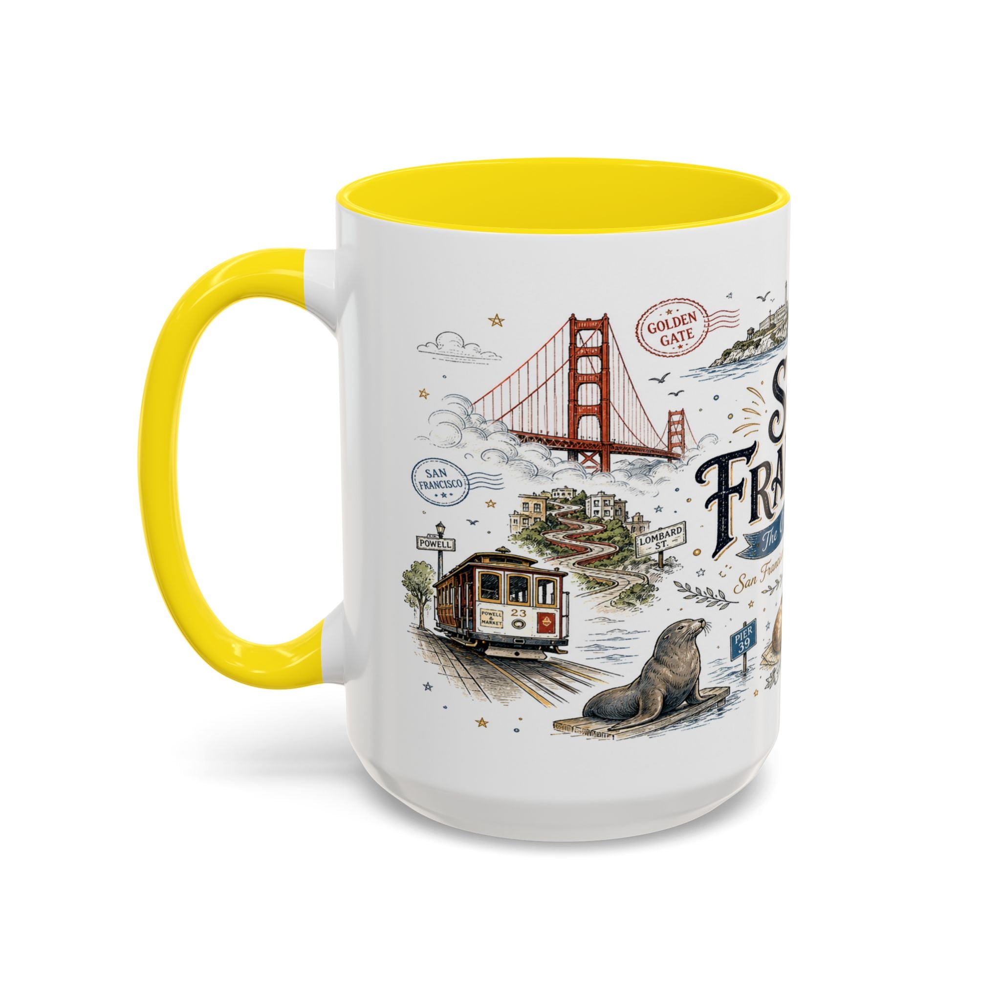 San Francisco Coffee Mug | California Souvenir Travel Gift | Accent Color Ceramic 11oz 15oz
