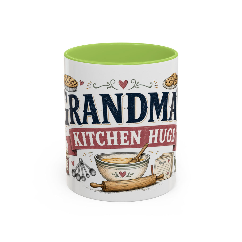 Grandma's Kitchen Hugs Coffee Mug | Gift From Grandkids | Accent Color Ceramic 11oz 15oz