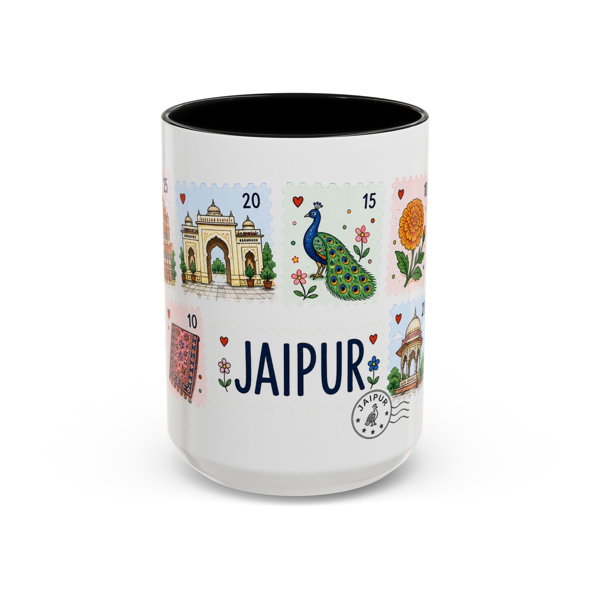 Jaipur Coffee Mug | Postage Stamp Collage Mug | Travel Souvenir Accent Cup 11oz 15oz