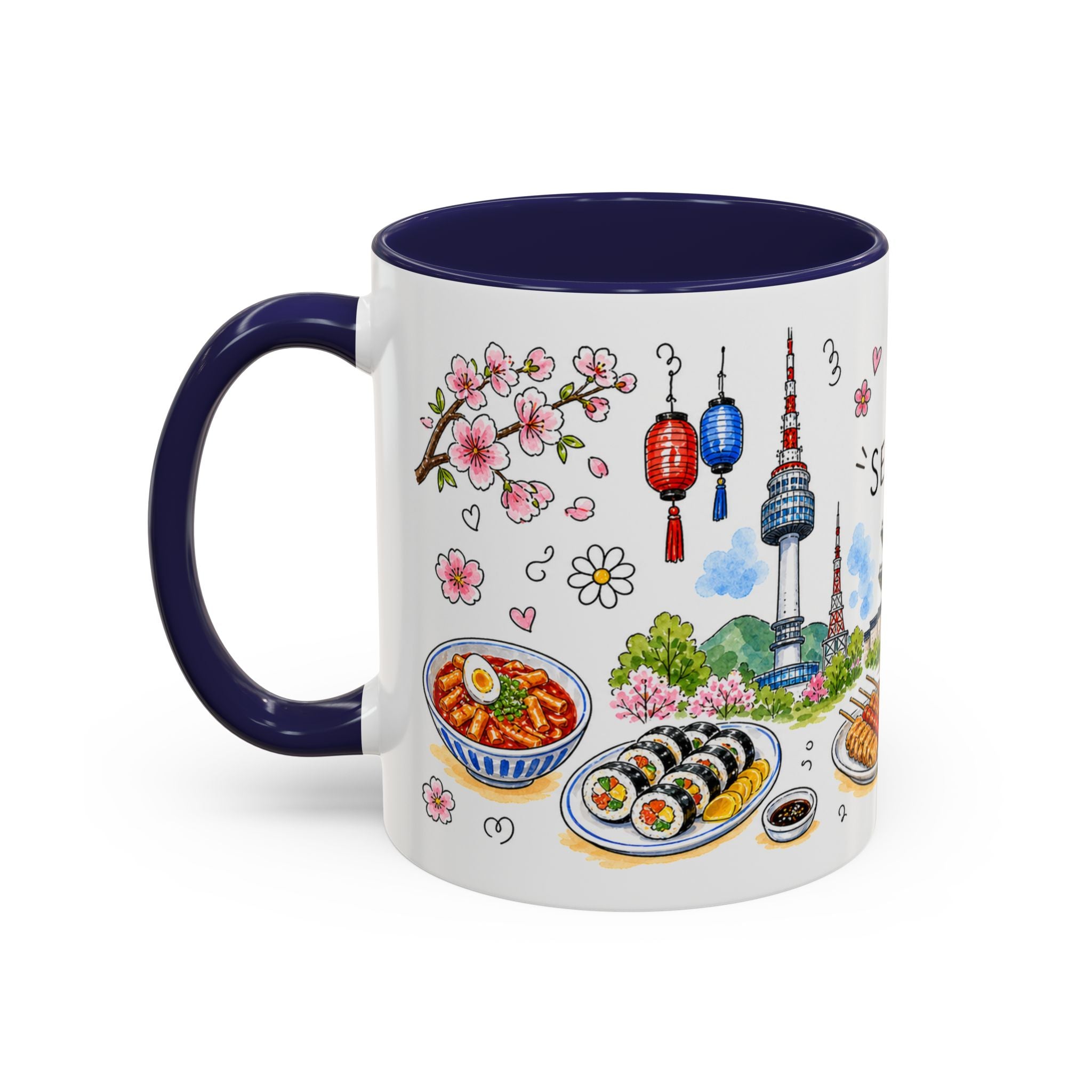 Seoul Illustrated Travel Mug | City Souvenir Accent Coffee Mug | 11oz 15oz Ceramic Cup