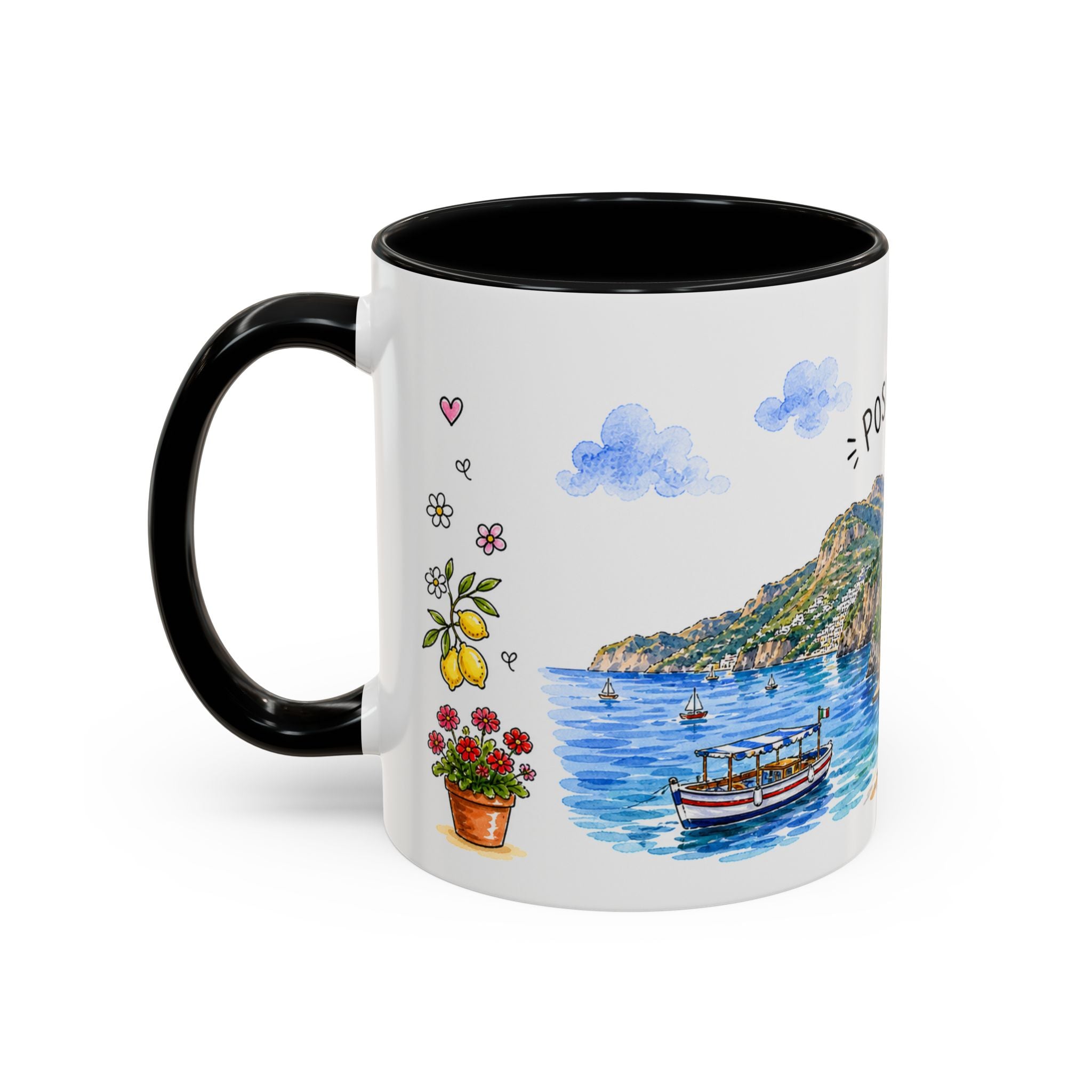 Positano Illustrated Travel Mug | Italy Souvenir Accent Coffee Mug | 11oz 15oz Ceramic Cup