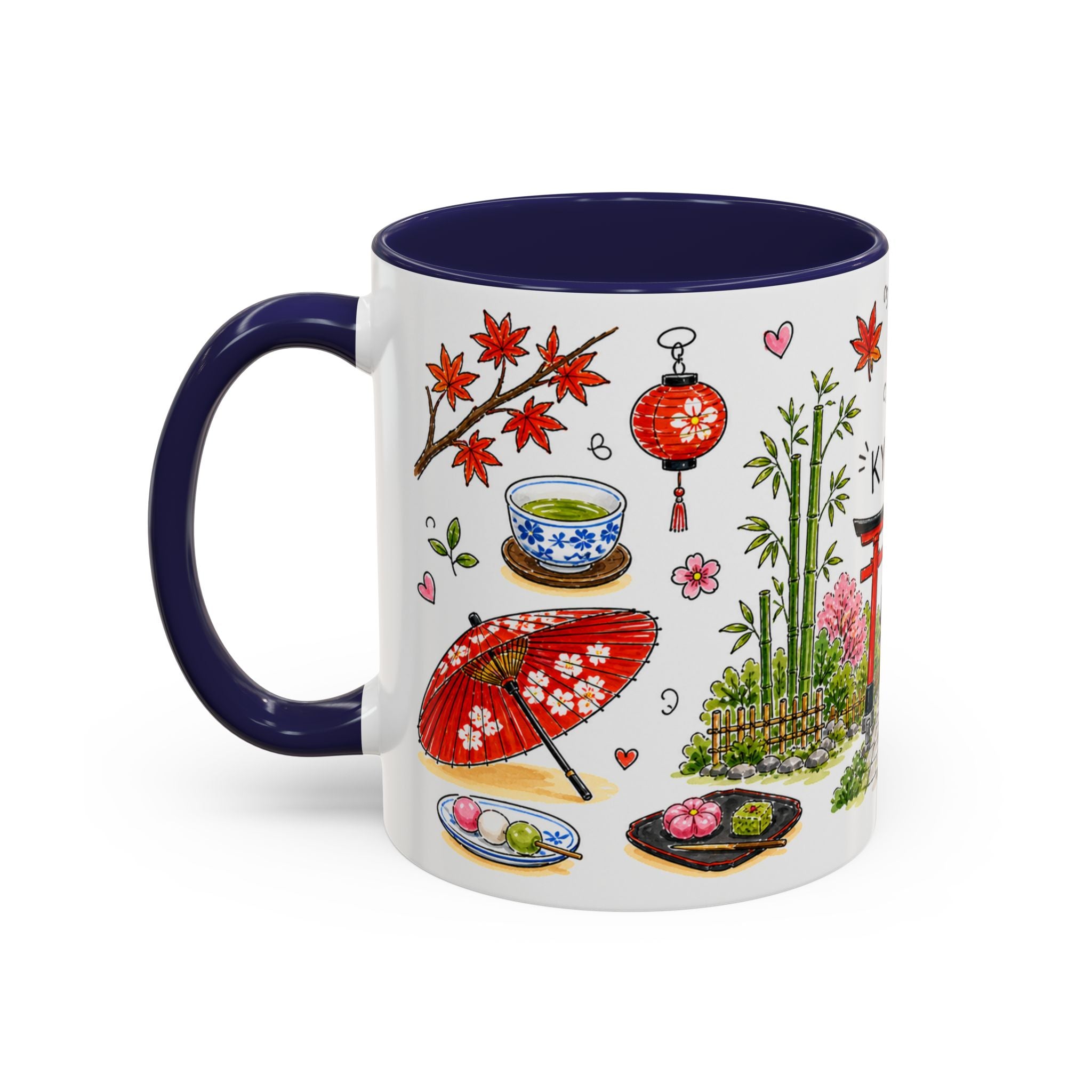 Kyoto Illustrated Travel Mug | City Souvenir Accent Coffee Mug | 11oz 15oz Ceramic Cup