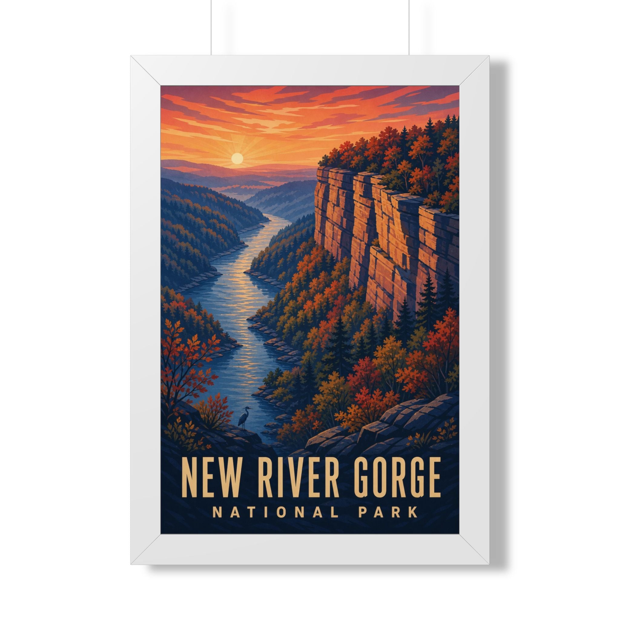 New River Gorge National Park Framed Poster | Vintage Travel Wall Art | Black Walnut White Frame | 16x24 20x30