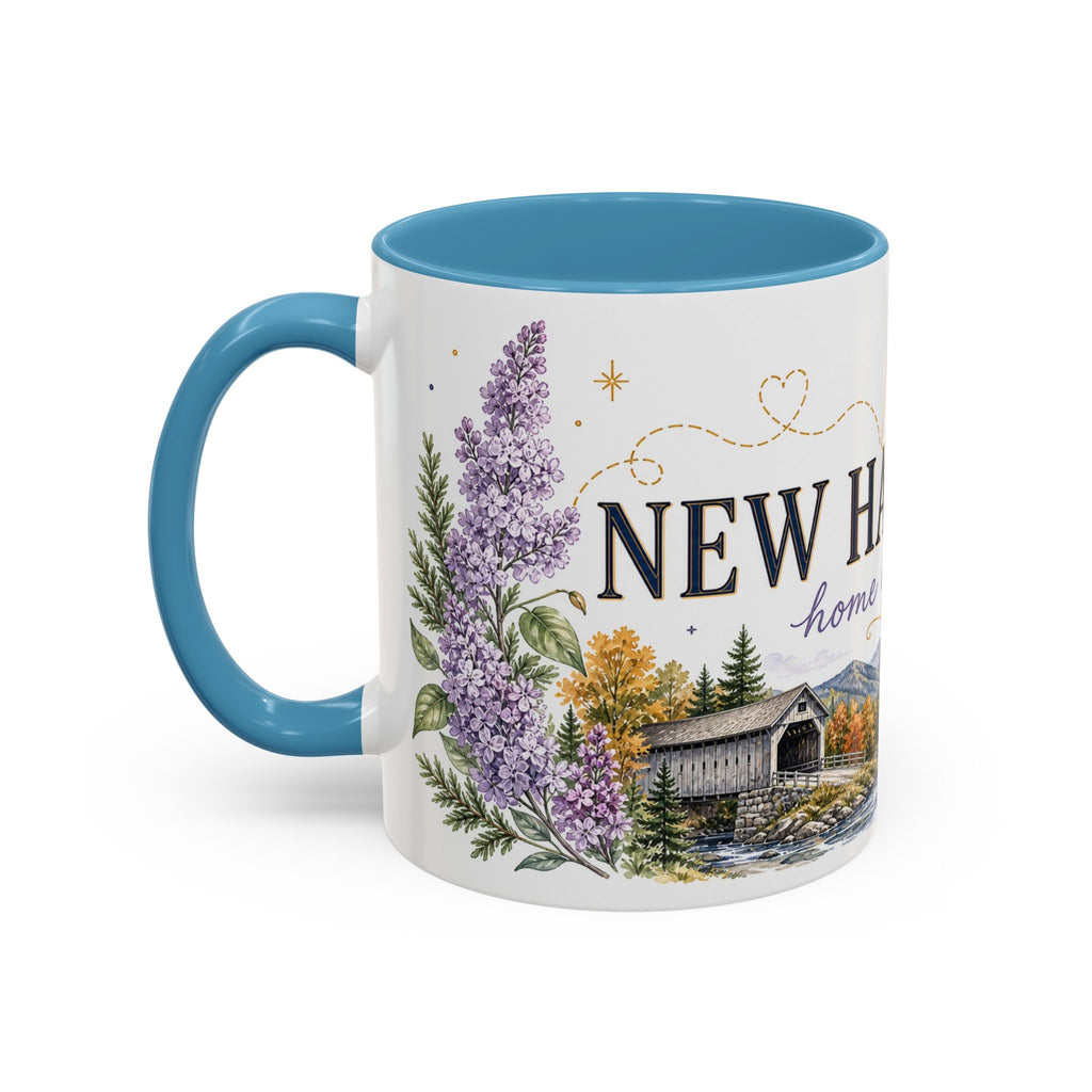 New Hampshire State Map Mug | Botanical Accents, Mountain Landscape Coffee Cup