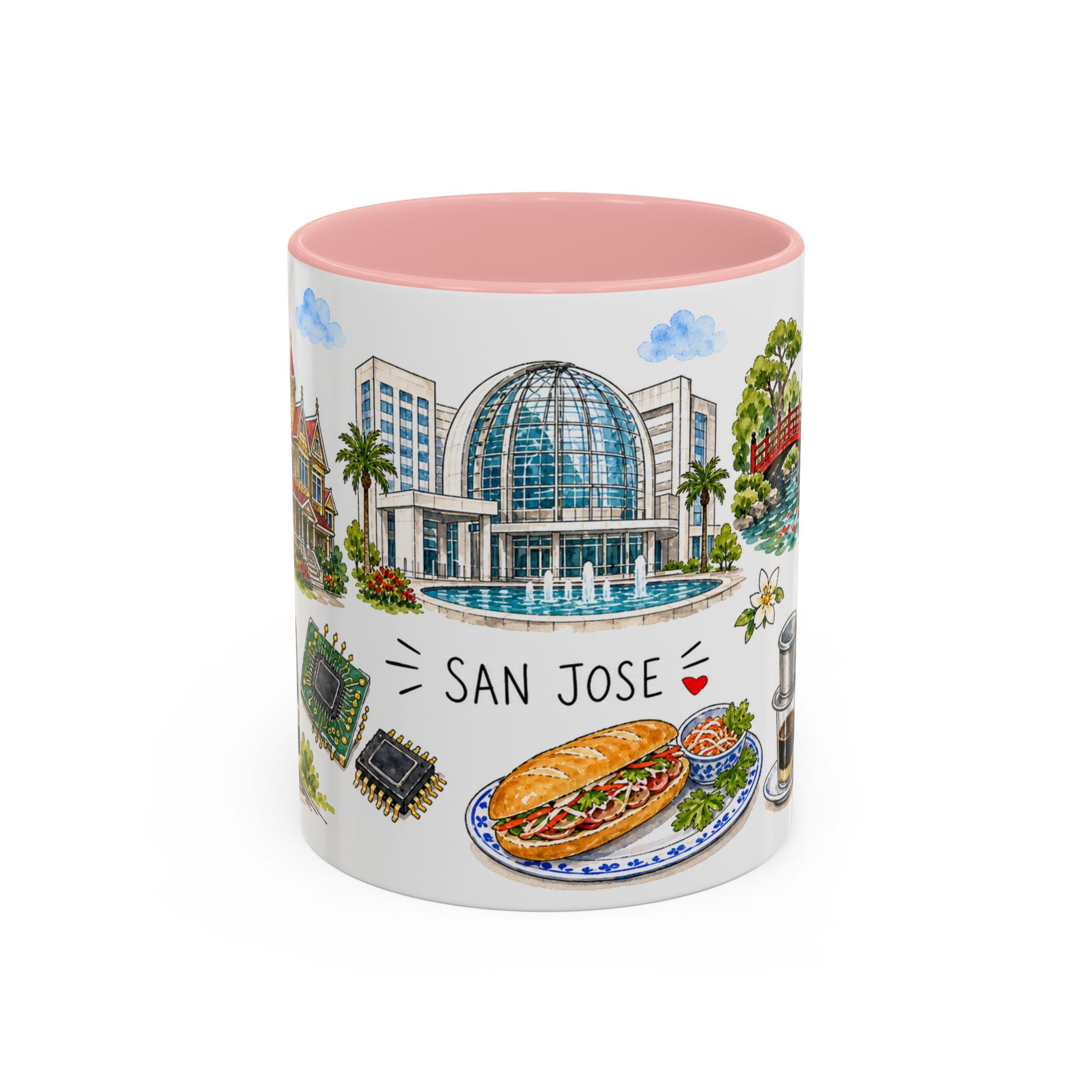 San Jose Illustrated Travel Mug | City Souvenir Accent Coffee Mug | 11oz 15oz Ceramic Cup