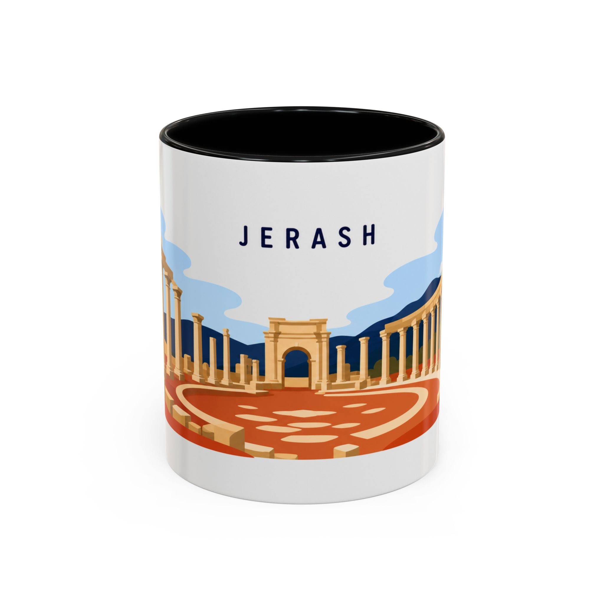 Jerash Coffee Mug | Travel Destination Souvenir Gift | Accent Color Ceramic 11oz 15oz