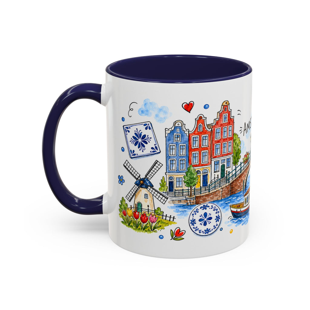 Amsterdam Travel Mug | European City Souvenir Accent Coffee Mug | 11oz 15oz Ceramic Cup