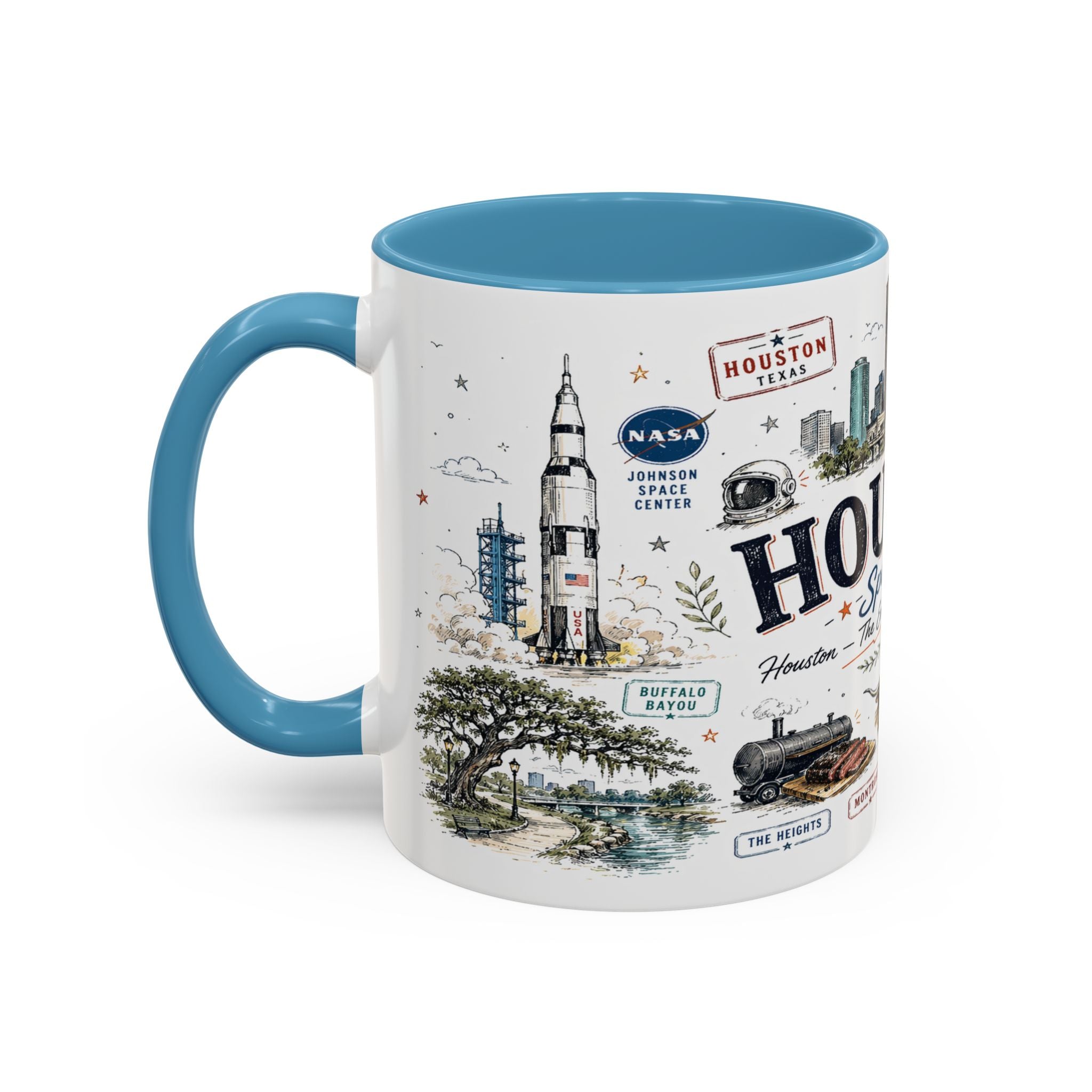 Houston Coffee Mug | Texas Souvenir City Gift | Accent Color Ceramic 11oz 15oz