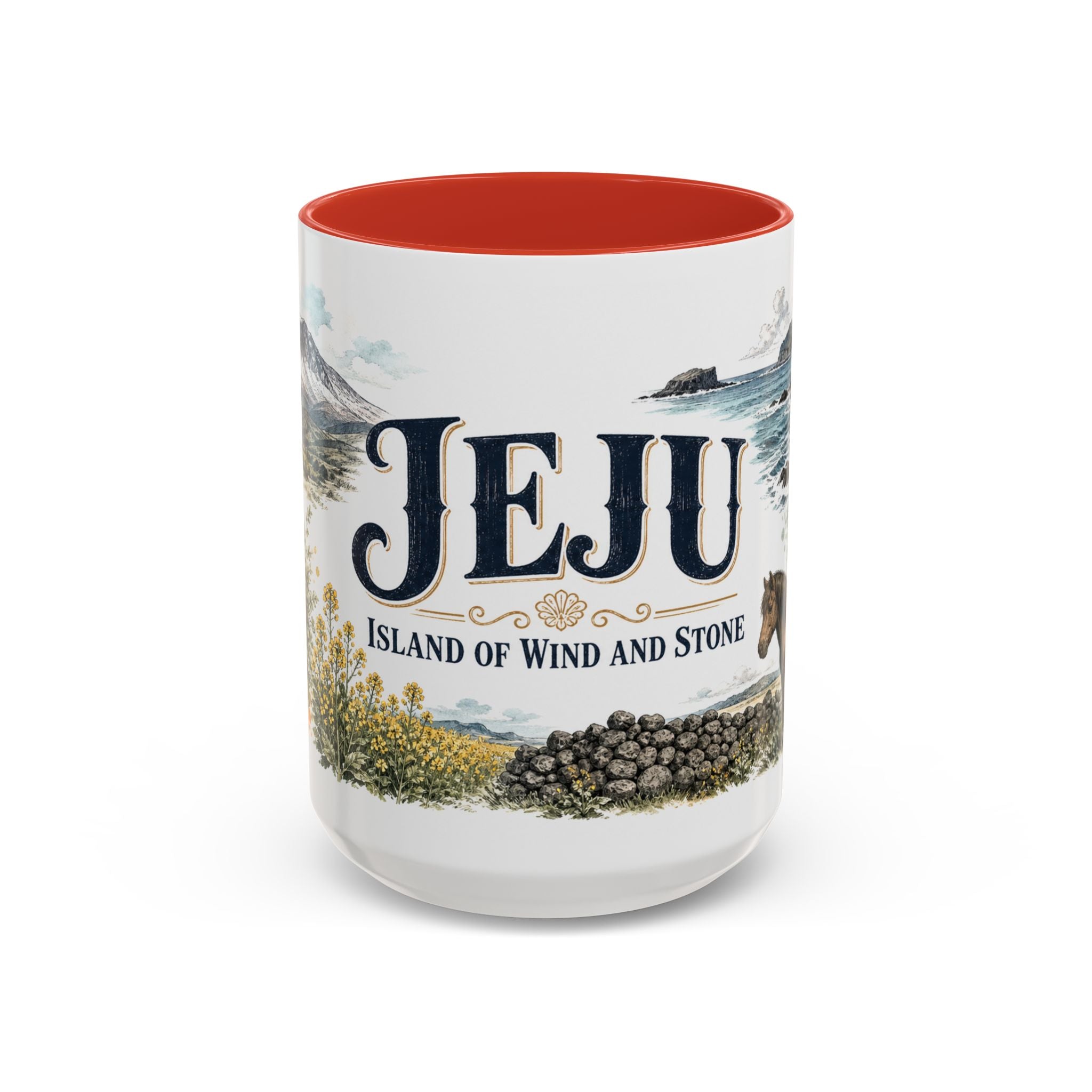 Jeju Coffee Mug | South Korea Travel Souvenir | Vintage Illustrated City Gift | 11 oz 15 oz Accent Mug