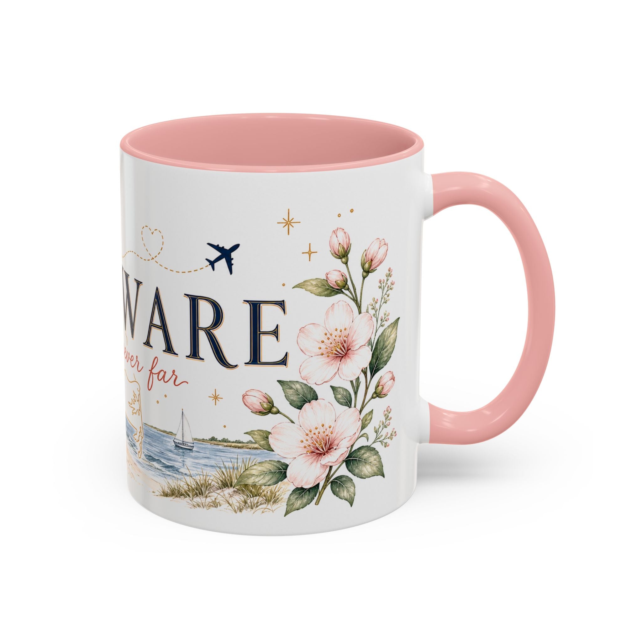 Delaware State Map Mug | Botanical Beach Accent Coffee Cup (11oz/15oz)