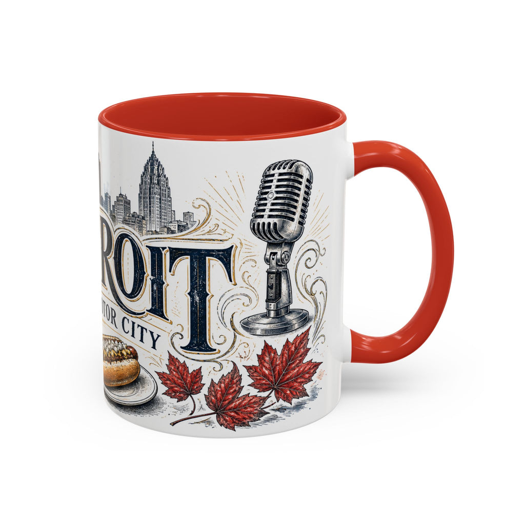 Detroit Coffee Mug | United States Travel Souvenir | Vintage Illustrated City Gift | 11 oz 15 oz Accent Mug