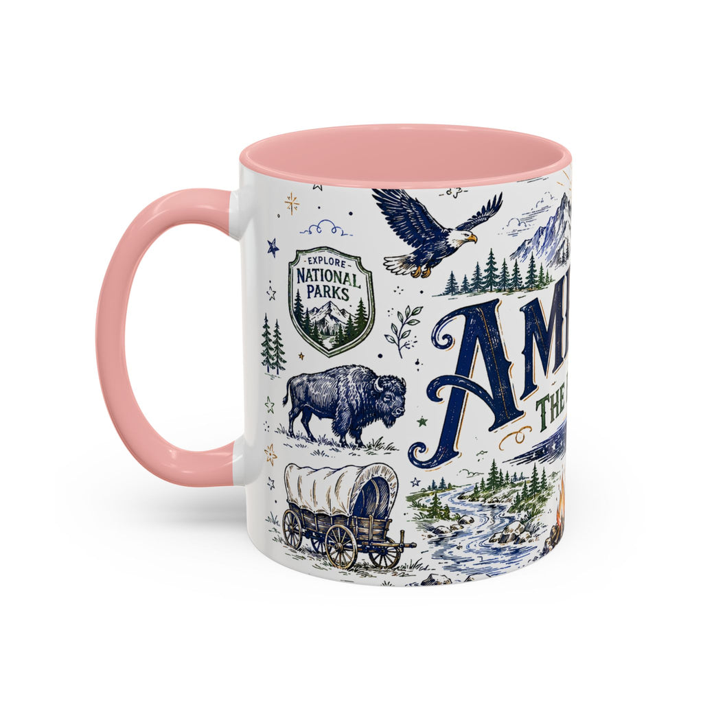 America the Beautiful Coffee Mug | Patriotic USA Gift | Accent Color Ceramic 11oz 15oz