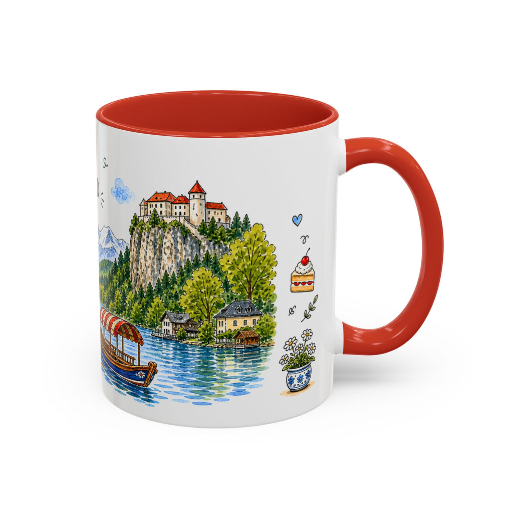 Bled Illustrated Travel Mug | Slovenia Souvenir Accent Coffee Mug | 11oz 15oz Ceramic Cup