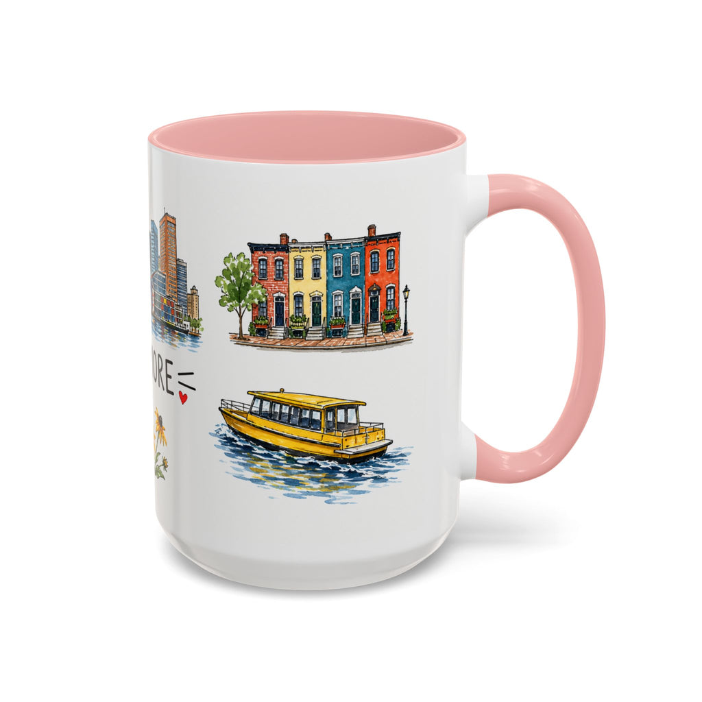 Baltimore Illustrated Travel Mug | City Souvenir Accent Coffee Mug | 11oz 15oz Ceramic Cup
