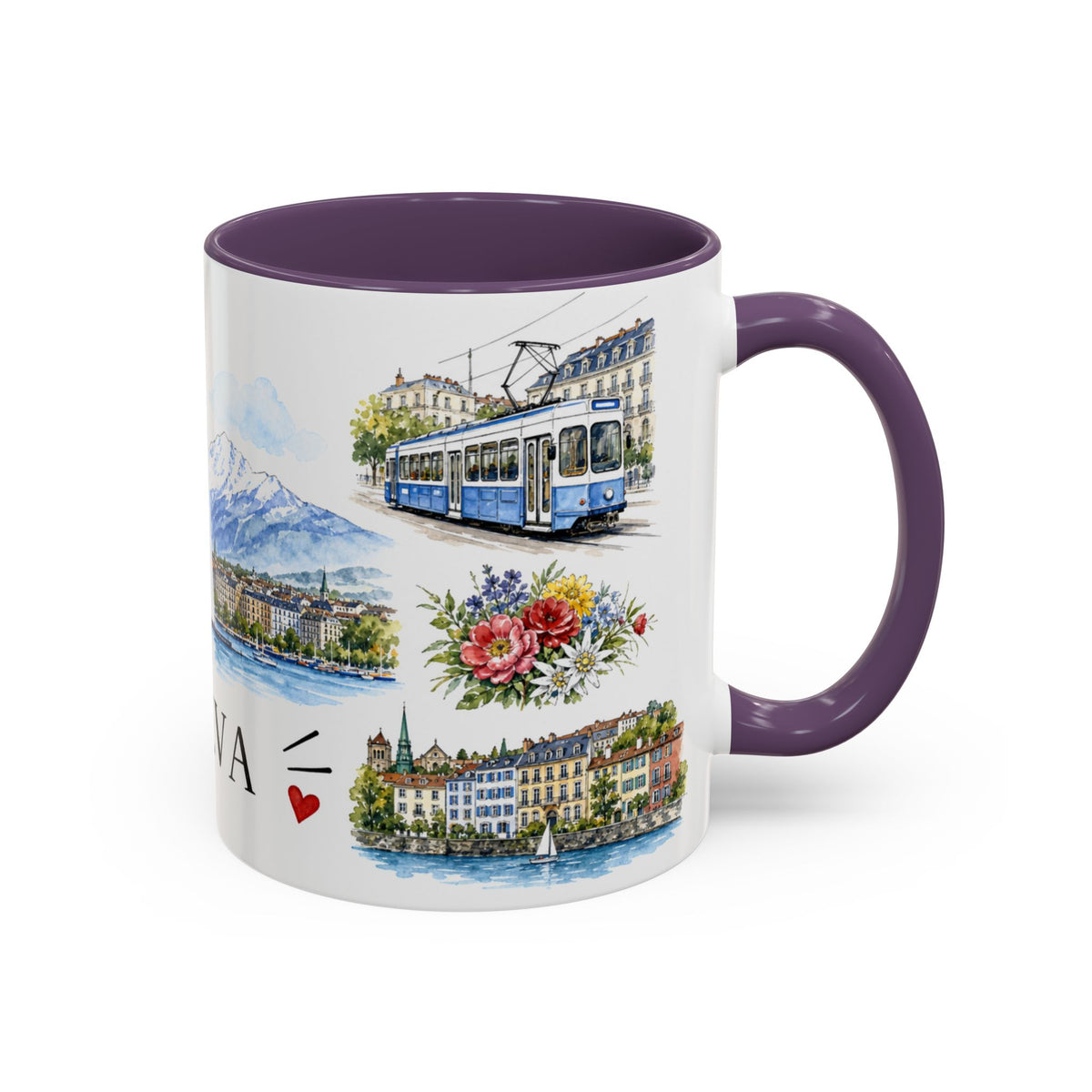 Geneva Illustrated Travel Mug | City Souvenir Accent Coffee Mug | 11oz 15oz Ceramic Cup