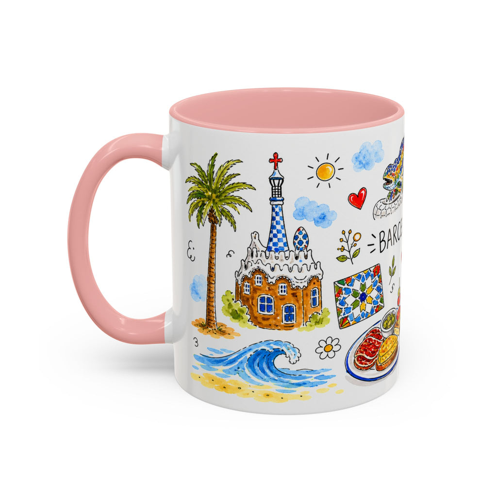 Barcelona Travel Mug | European City Souvenir Accent Coffee Mug | 11oz 15oz Ceramic Cup