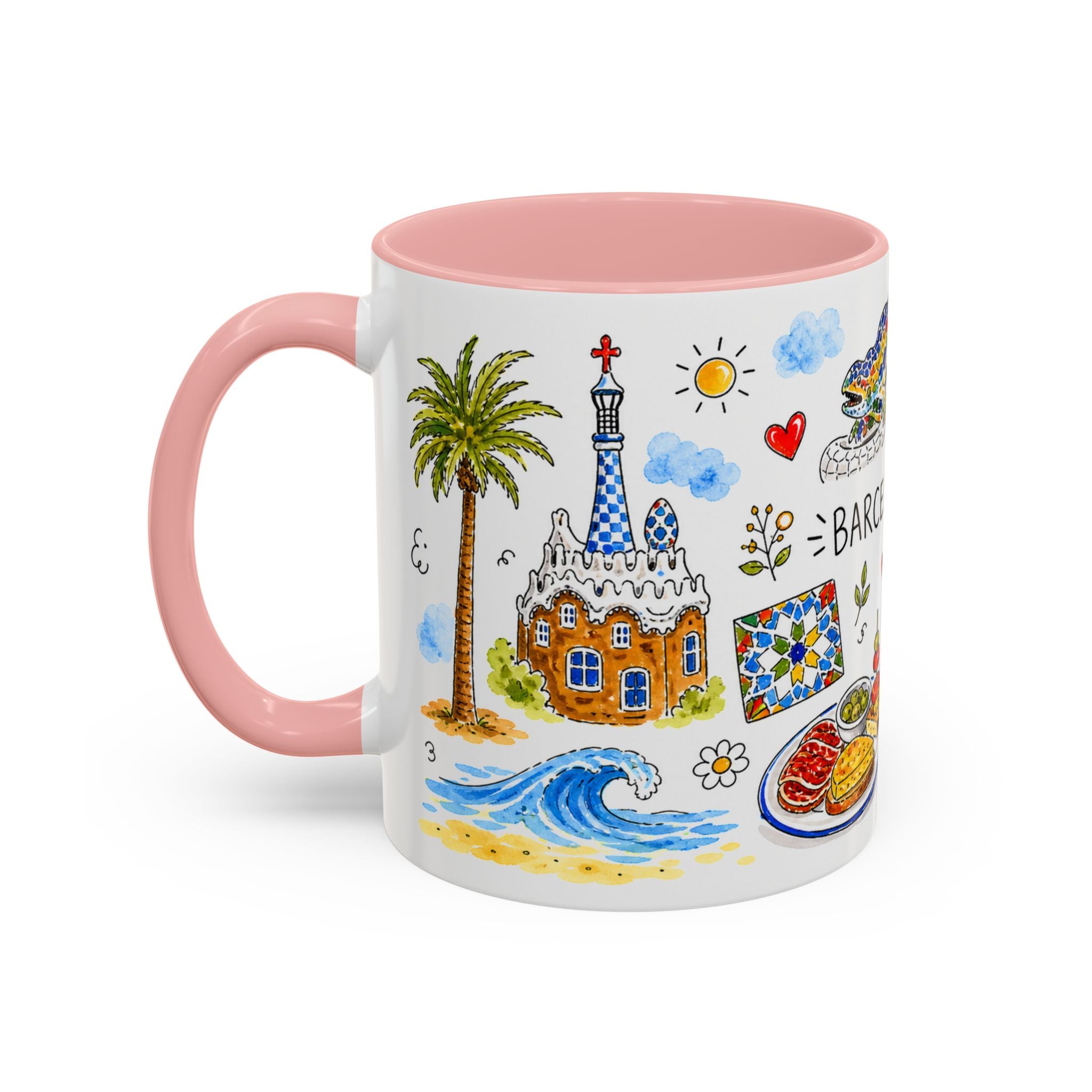 Barcelona Travel Mug | European City Souvenir Accent Coffee Mug | 11oz 15oz Ceramic Cup