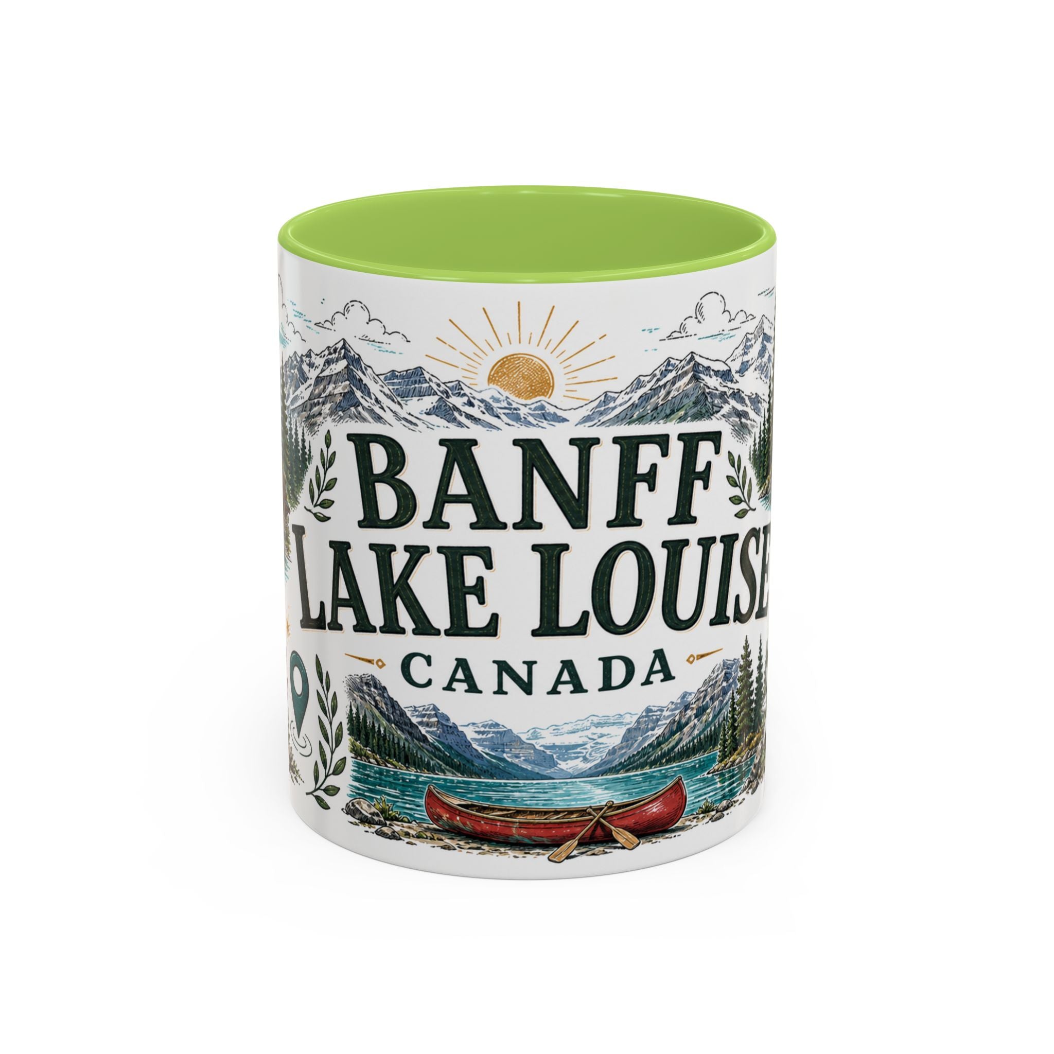 Banff Lake Louise Coffee Mug | Travel Destination Souvenir Gift | Accent Color Ceramic 11oz 15oz