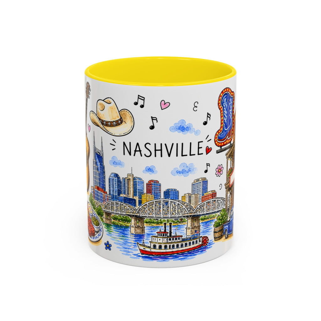 Nashville Illustrated Travel Mug | City Souvenir Accent Coffee Mug | 11oz 15oz Ceramic Cup