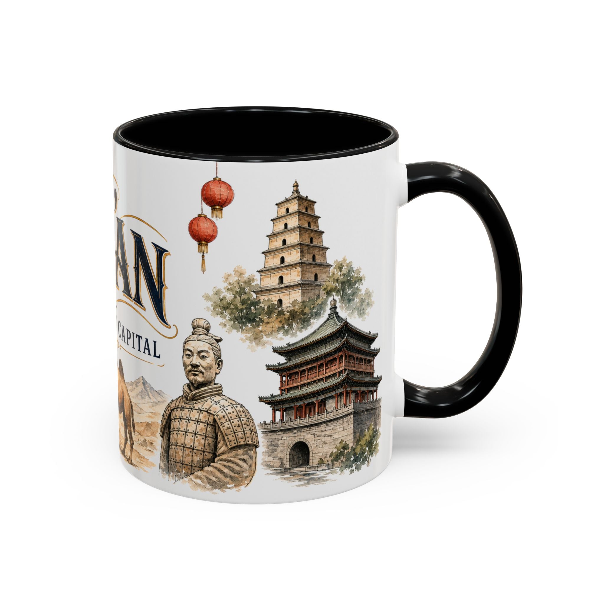 Xi'an Coffee Mug | China Travel Souvenir | Vintage Illustrated City Gift | 11 oz 15 oz Accent Mug