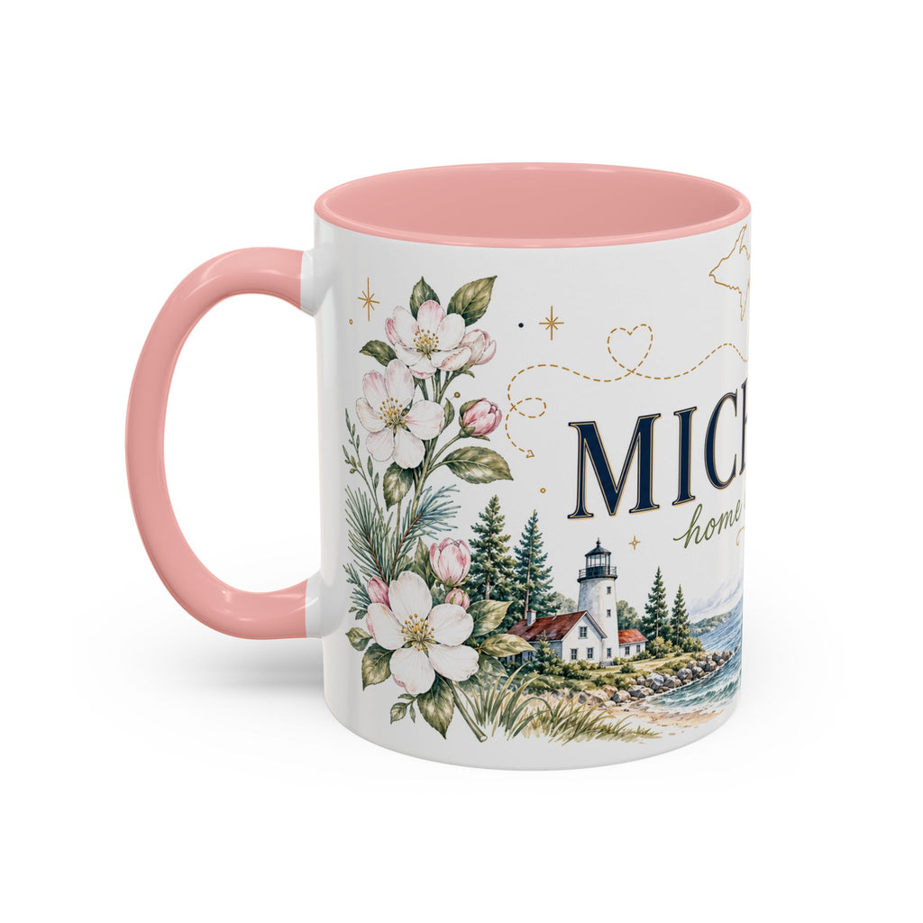 Michigan State Map Mug | Botanical Accents, Lakes Art | Homesick Gift