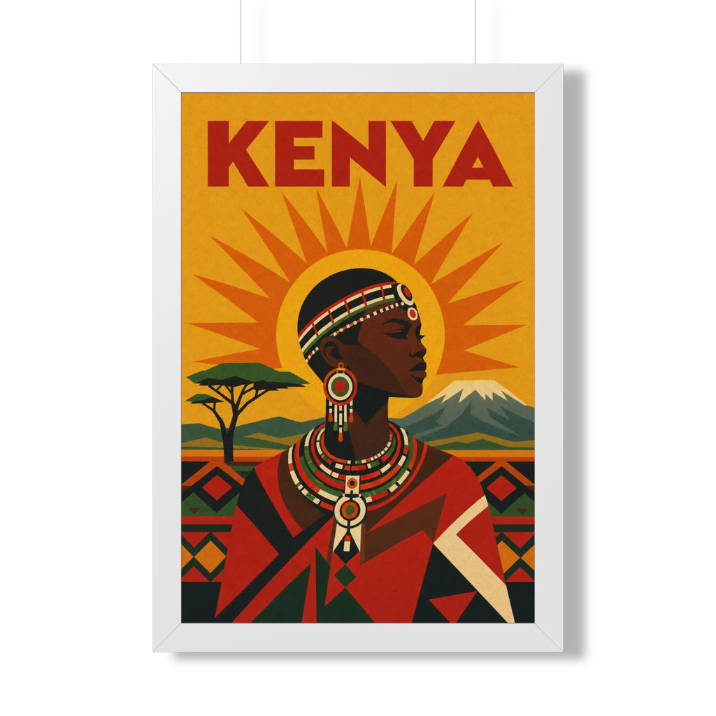 Kenya Culture Kenya Framed Poster | Vintage Travel Wall Art | Black Walnut White Frame | 16x24 20x30