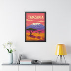 Tanzania Kilimanjaro Tanzania Framed Poster | Vintage Travel Wall Art | Black Walnut White Frame | 16x24 20x30