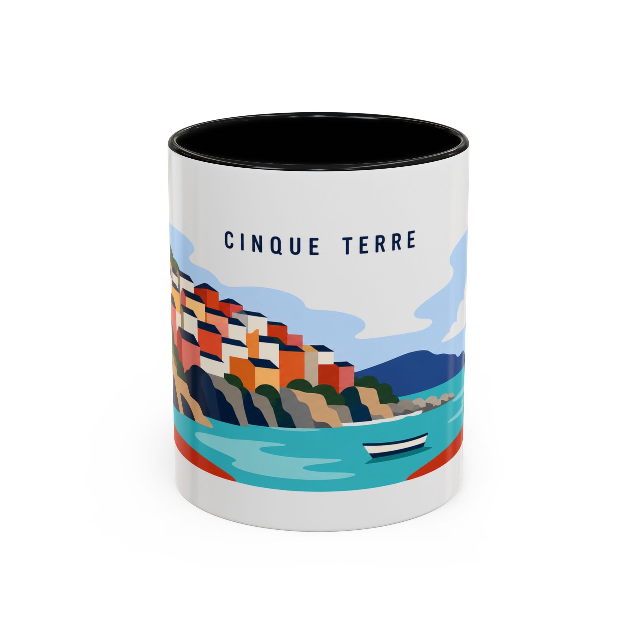 Cinque Terre Coffee Mug | Travel Destination Souvenir Gift | Accent Color Ceramic 11oz 15oz