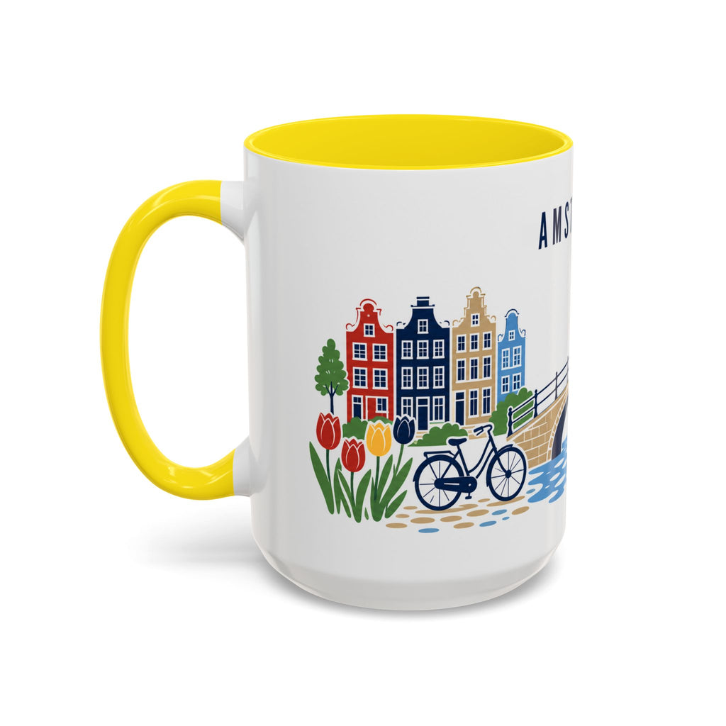 Amsterdam Coffee Mug | Netherlands Travel Souvenir | Porcelain Decal City Gift | 11oz 15oz Accent Mug