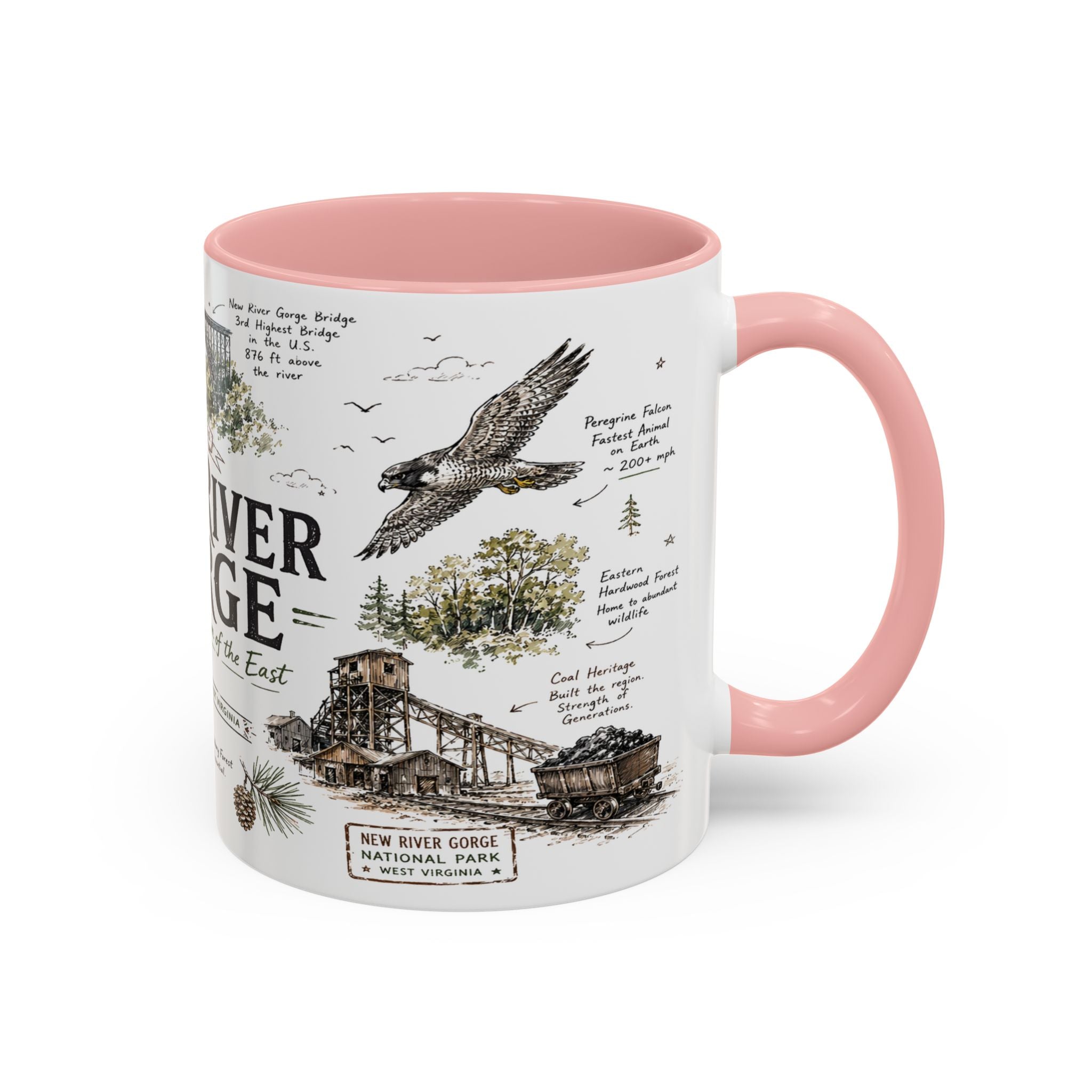 New River Gorge National Park Coffee Mug | West Virginia River Canyon Climbing Gift | Accent Color Ceramic 11oz 15oz