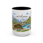 Interlaken Illustrated Travel Mug | Switzerland Souvenir Accent Coffee Mug | 11oz 15oz Ceramic Cup