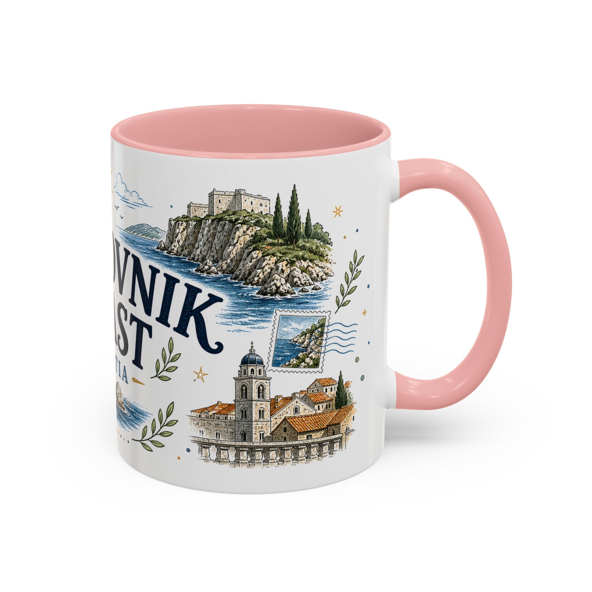 Dubrovnik Coast Coffee Mug | Travel Destination Souvenir Gift | Accent Color Ceramic 11oz 15oz