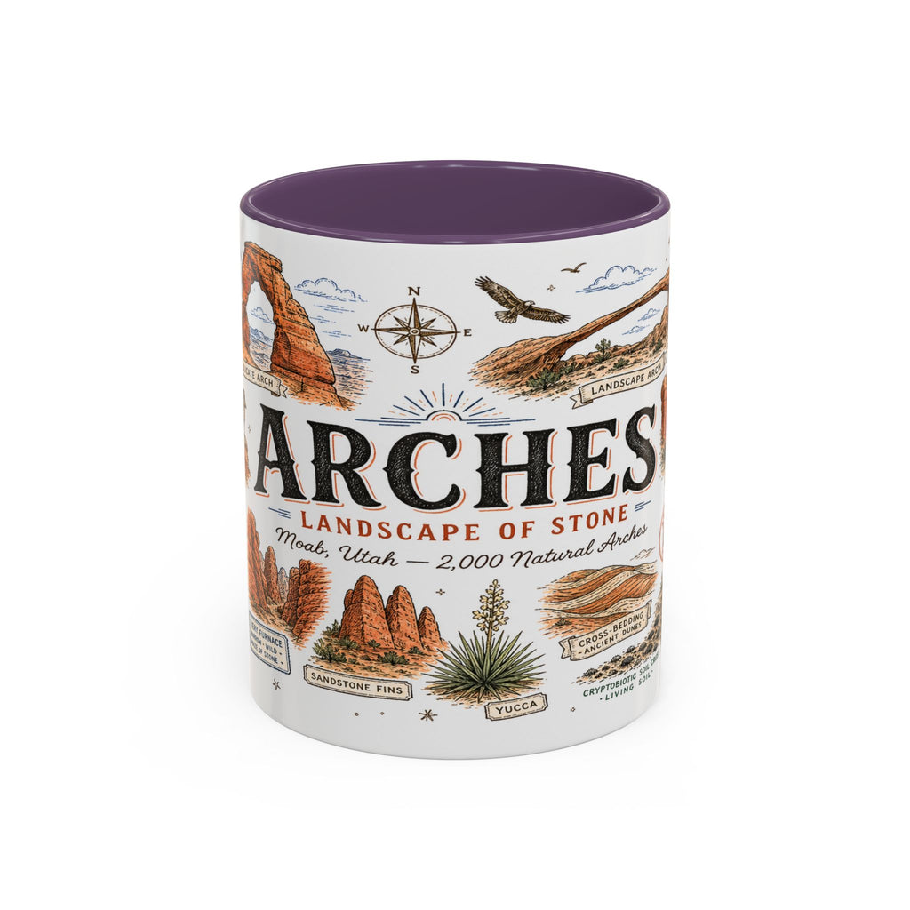 Arches Coffee Mug | National Park Hiking Utah Gift | Accent Color Ceramic 11oz 15oz