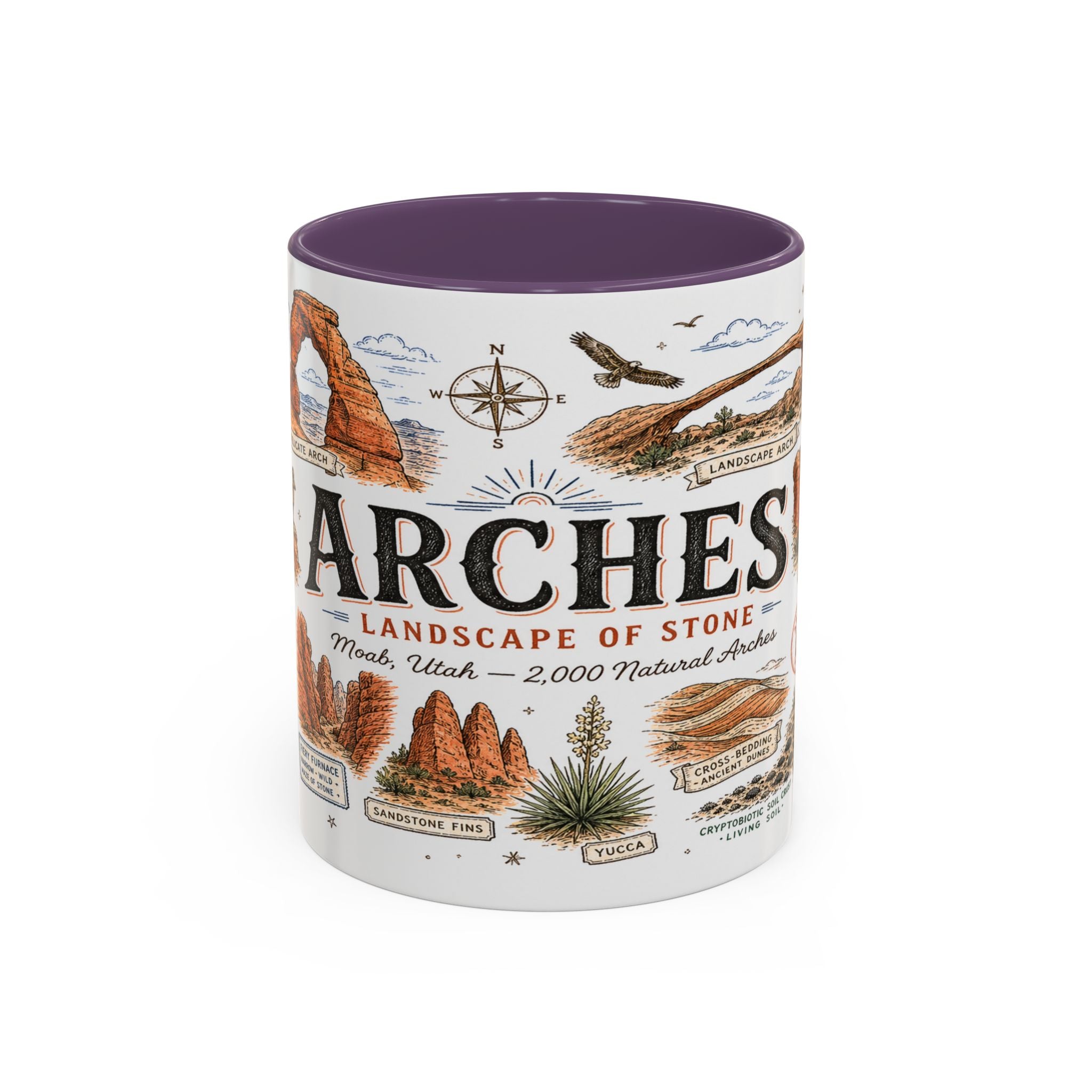 Arches Coffee Mug | National Park Hiking Utah Gift | Accent Color Ceramic 11oz 15oz