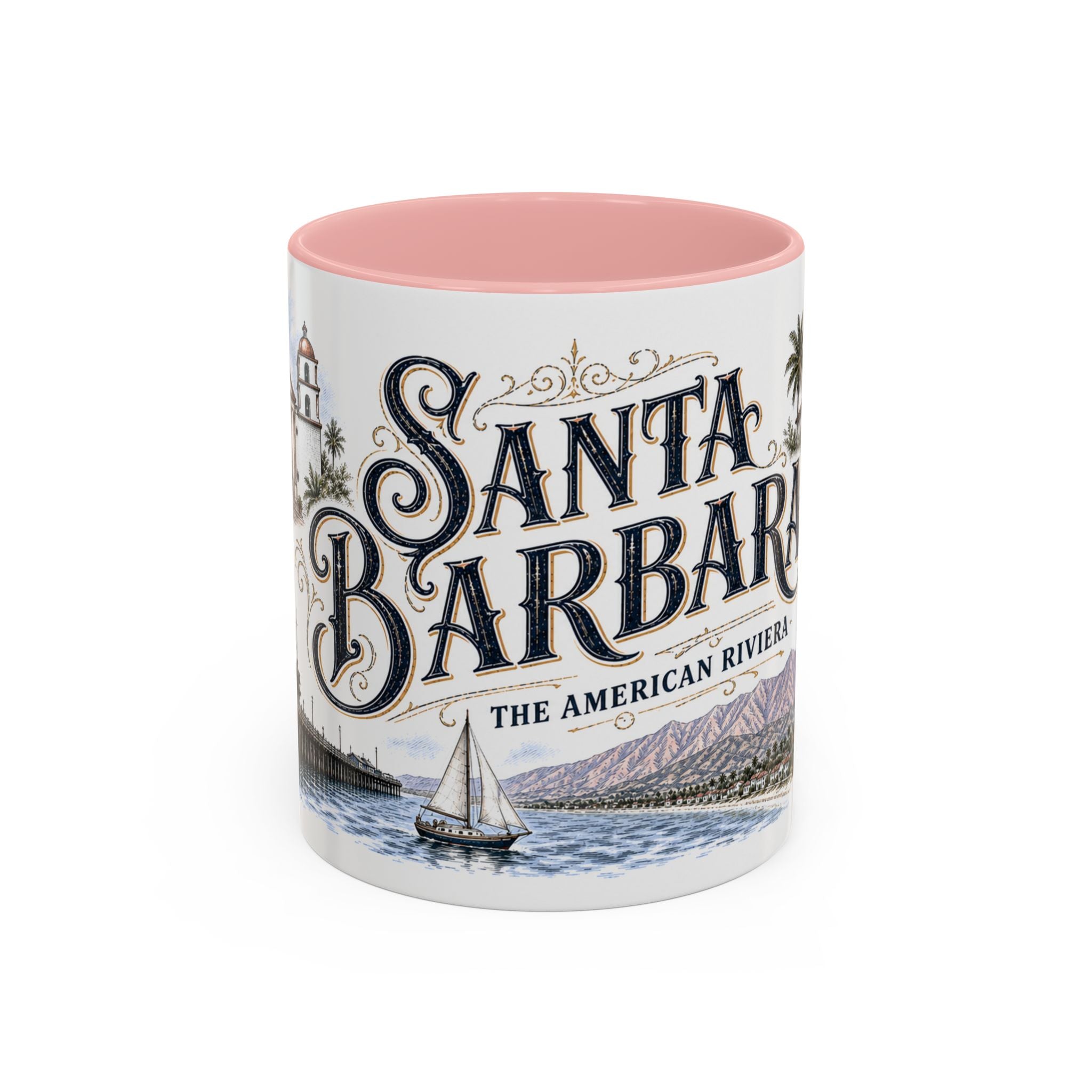 Santa Barbara Coffee Mug | United States Travel Souvenir | Vintage Illustrated City Gift | 11 oz 15 oz Accent Mug