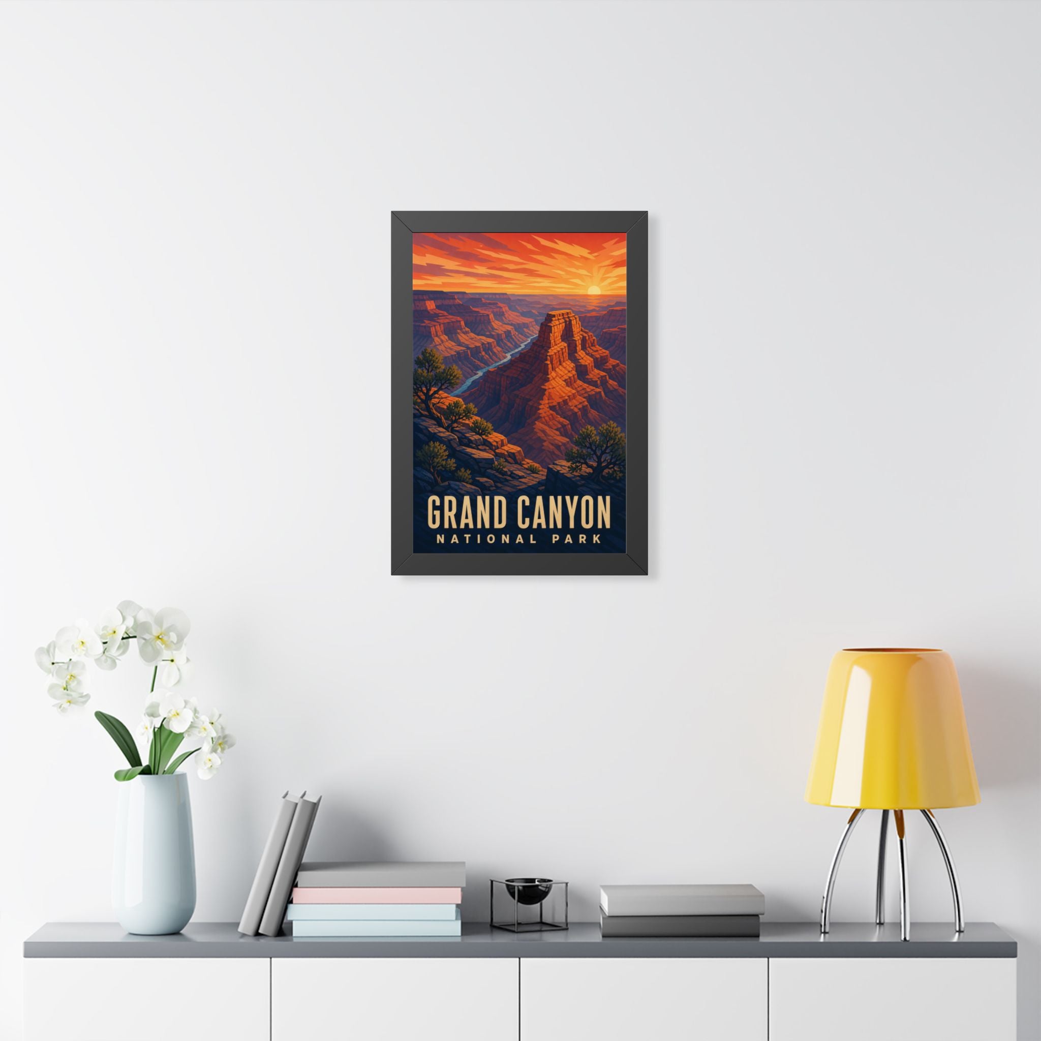 Grand Canyon National Park Framed Poster | Vintage Travel Wall Art | Black Walnut White Frame | 16x24 20x30