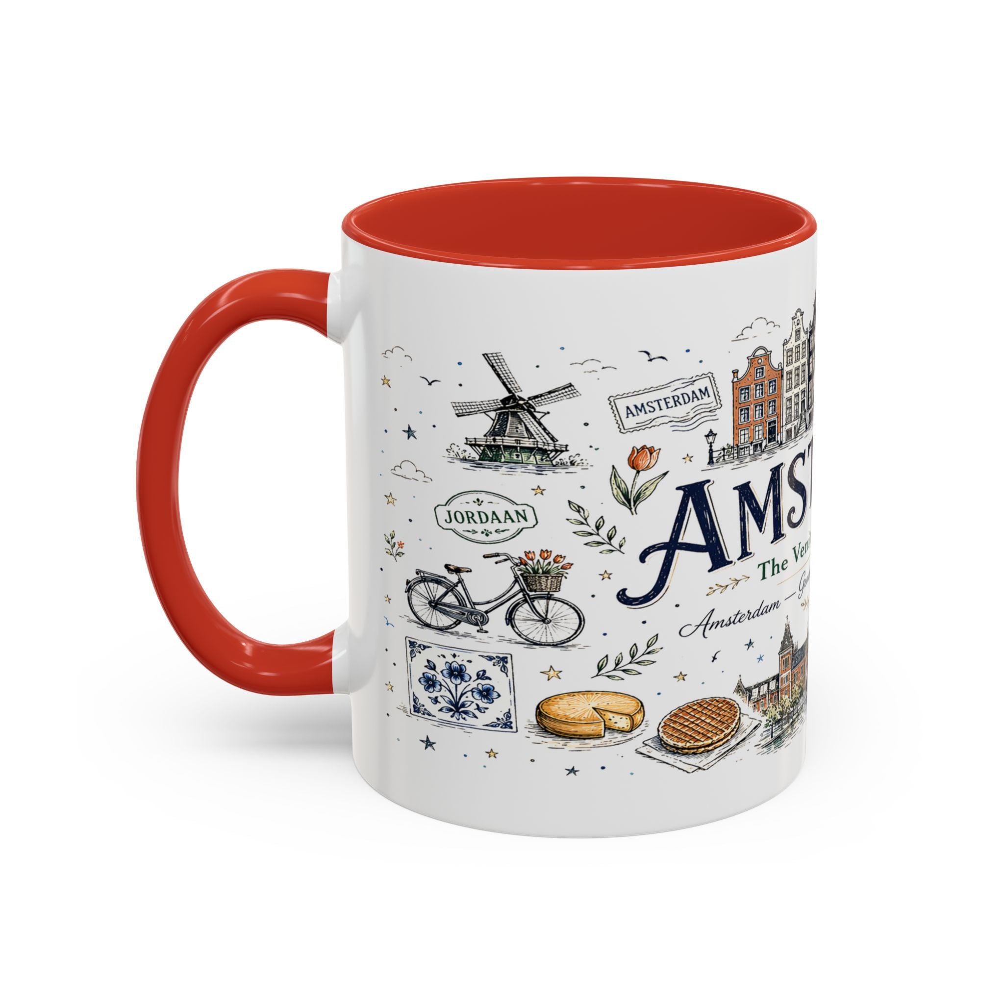 Amsterdam Coffee Mug | Netherlands Souvenir Travel Gift | Accent Color Ceramic 11oz 15oz