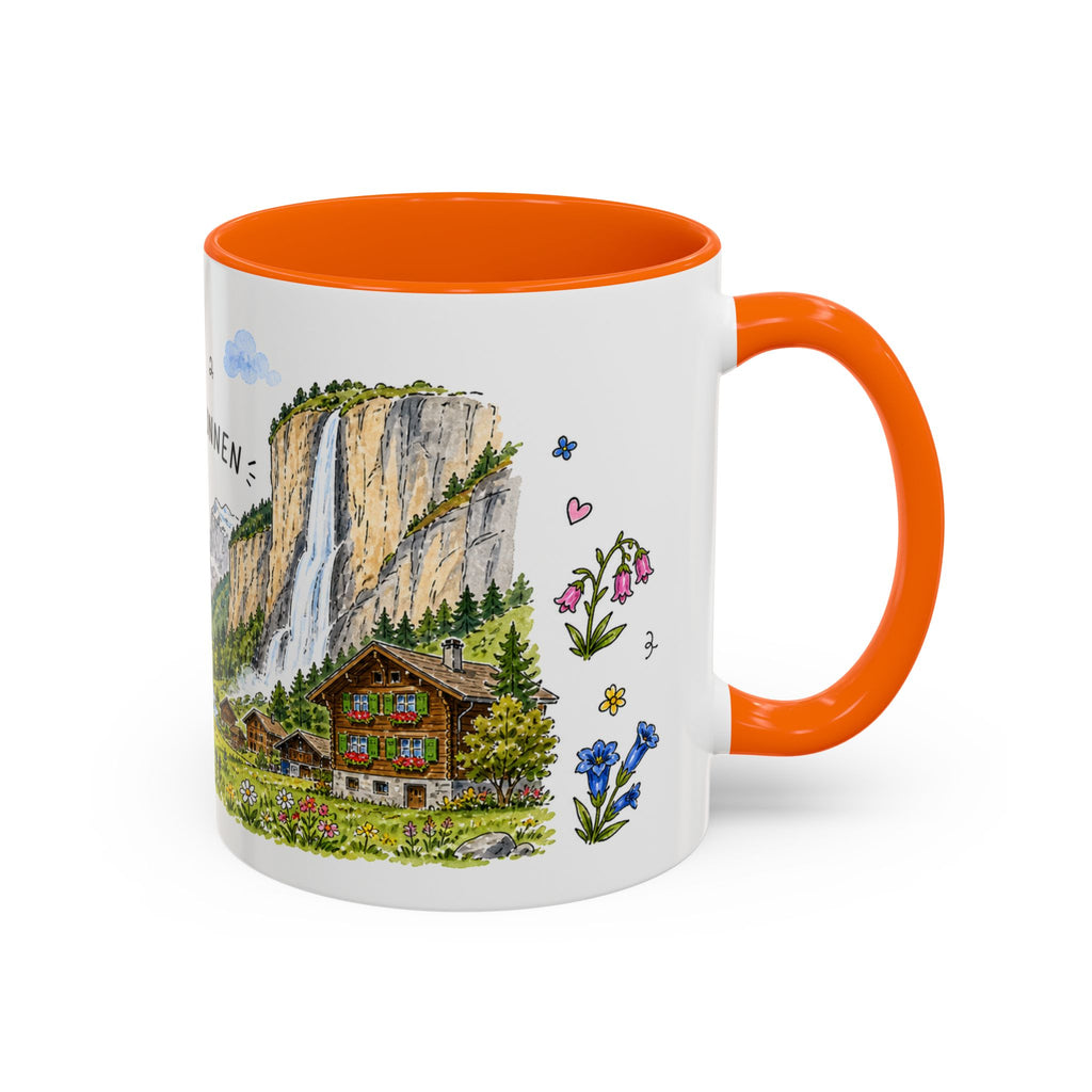 Lauterbrunnen Illustrated Travel Mug | Switzerland Souvenir Accent Coffee Mug | 11oz 15oz Ceramic Cup