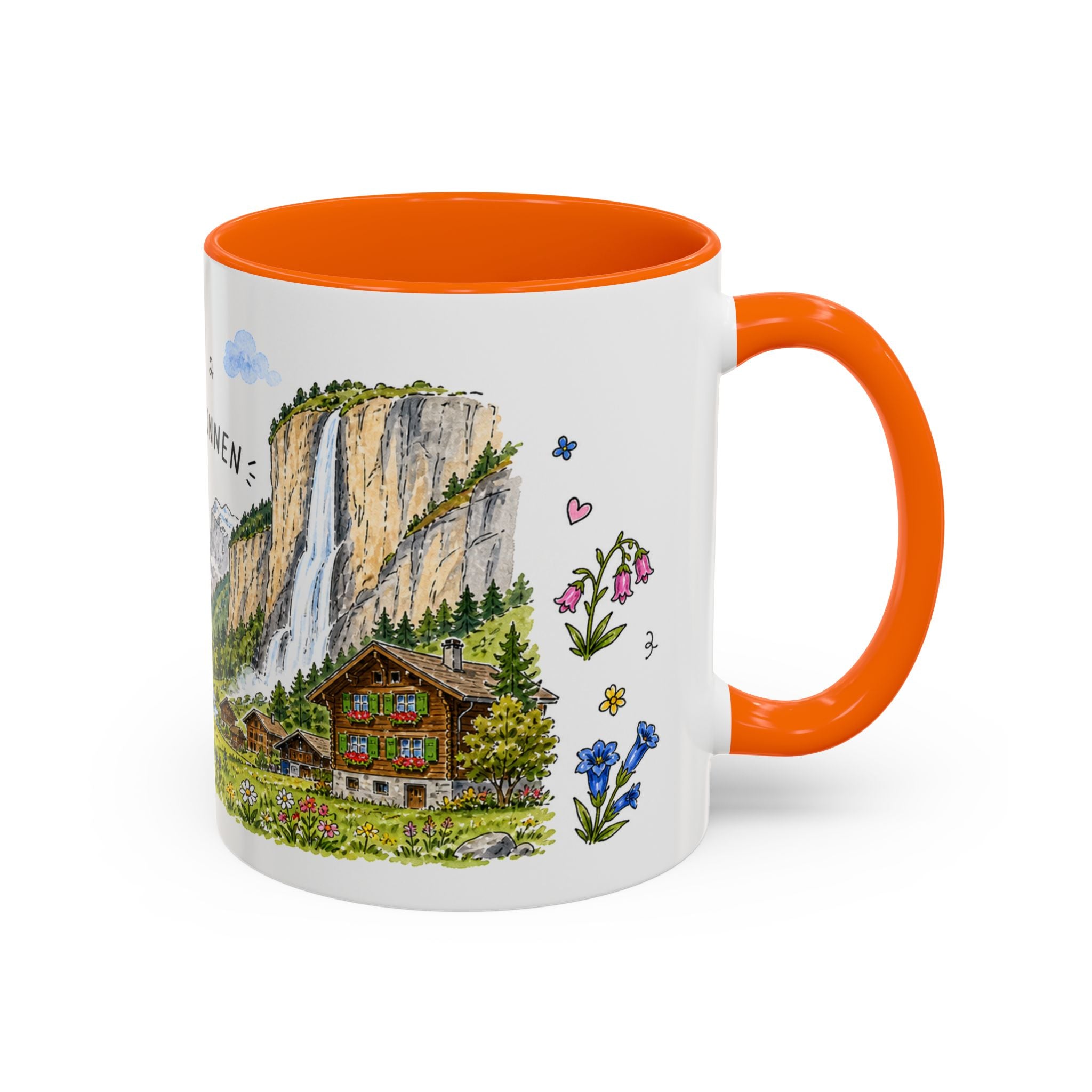 Lauterbrunnen Illustrated Travel Mug | Switzerland Souvenir Accent Coffee Mug | 11oz 15oz Ceramic Cup