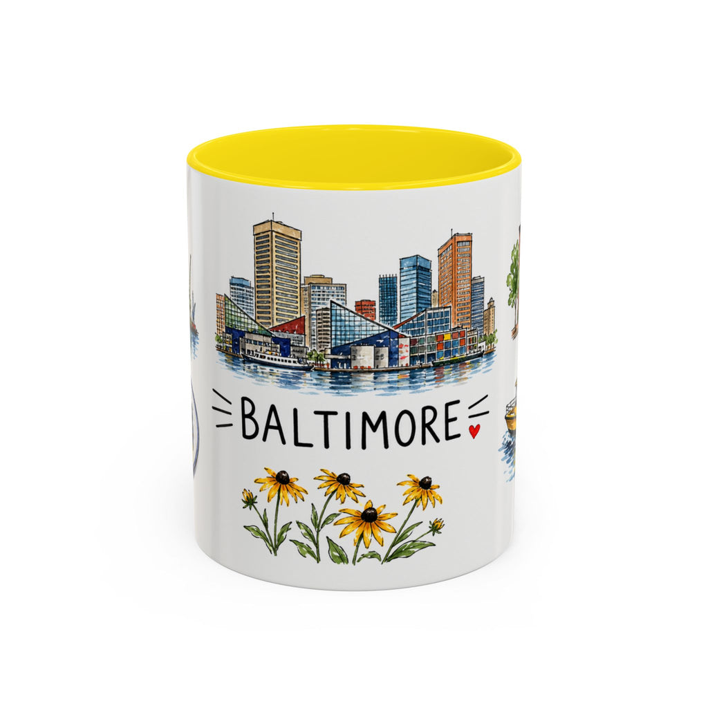 Baltimore Illustrated Travel Mug | City Souvenir Accent Coffee Mug | 11oz 15oz Ceramic Cup