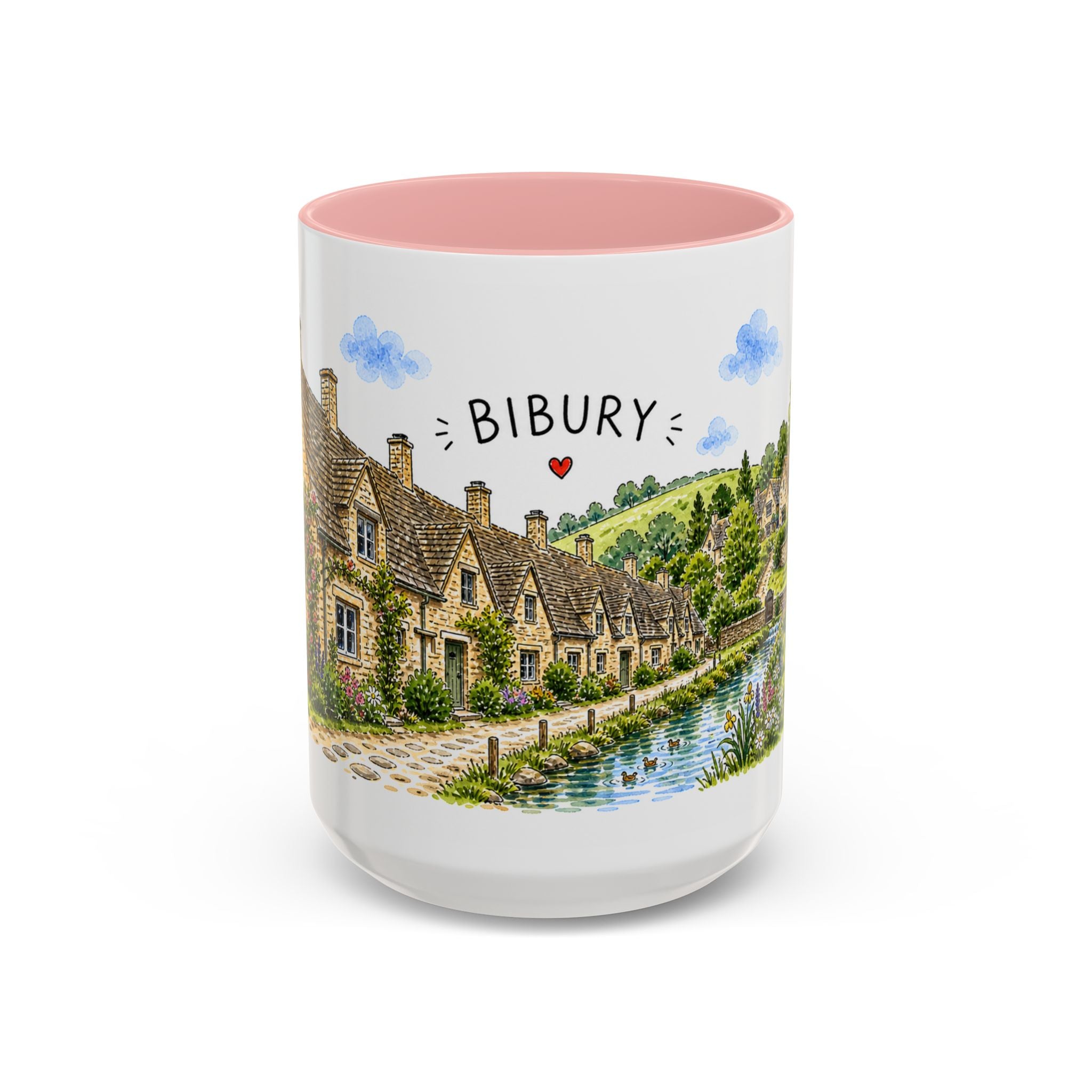 Bibury Illustrated Travel Mug | England Souvenir Accent Coffee Mug | 11oz 15oz Ceramic Cup