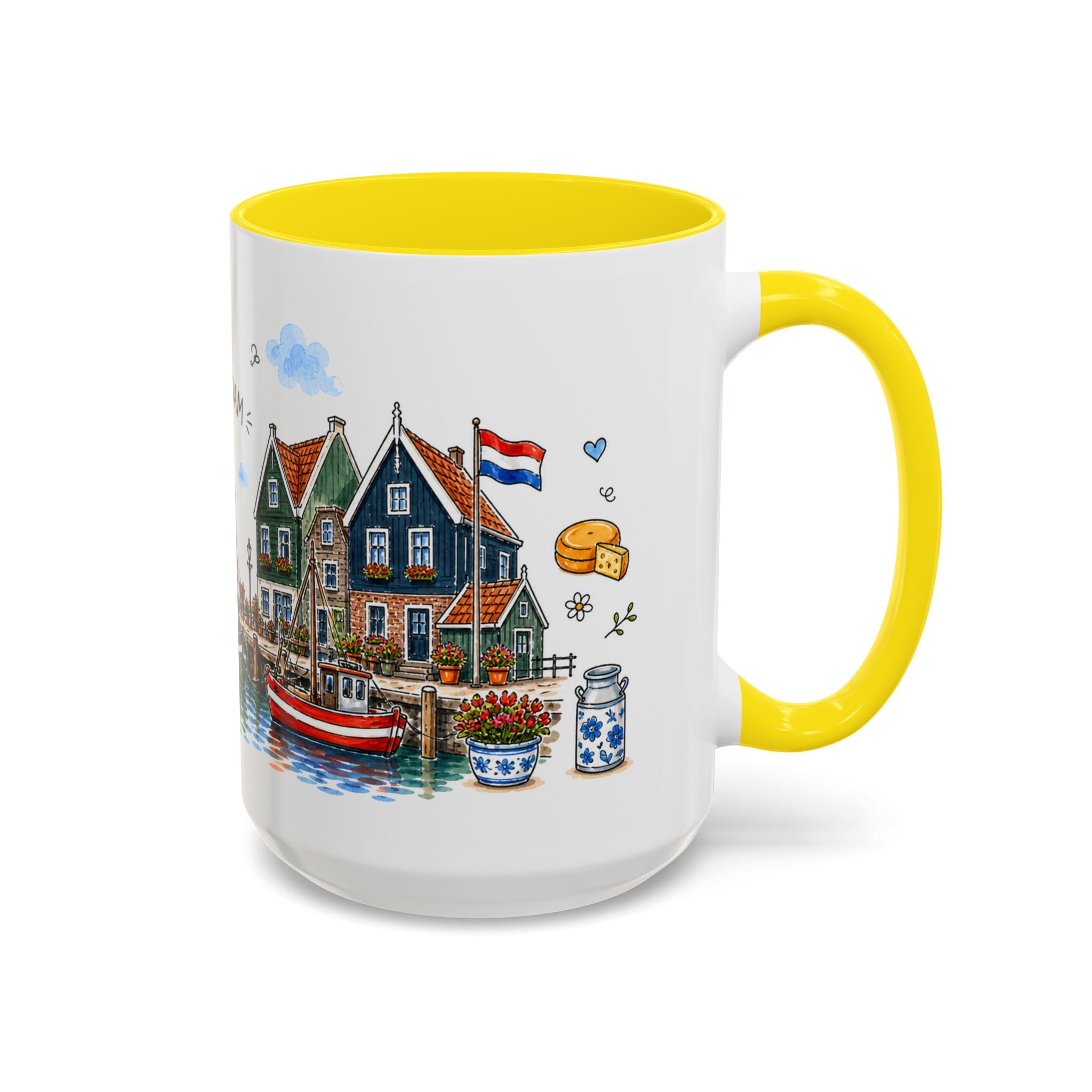 Volendam Illustrated Travel Mug | Netherlands Souvenir Accent Coffee Mug | 11oz 15oz Ceramic Cup