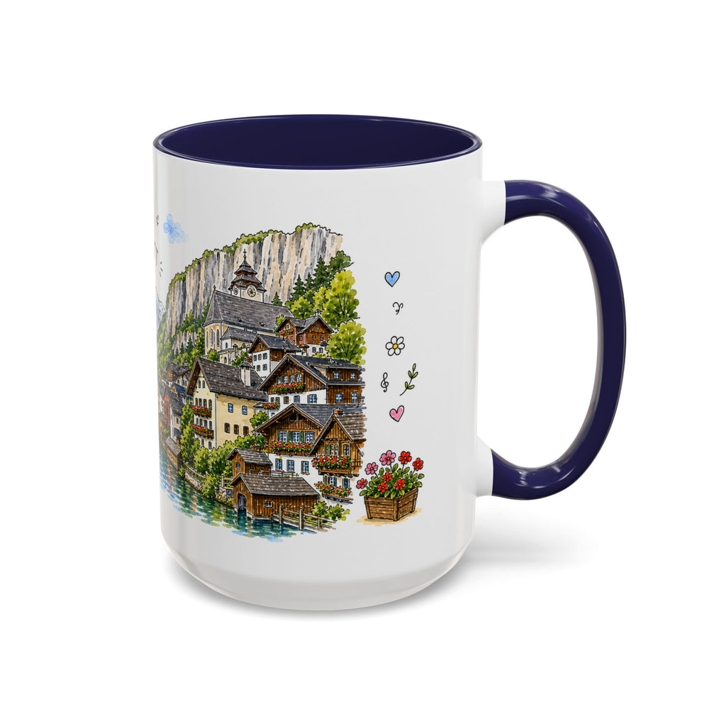 Hallstatt Illustrated Travel Mug | Austria Souvenir Accent Coffee Mug | 11oz 15oz Ceramic Cup