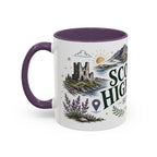 Scottish Highlands Coffee Mug | Travel Destination Souvenir Gift | Accent Color Ceramic 11oz 15oz