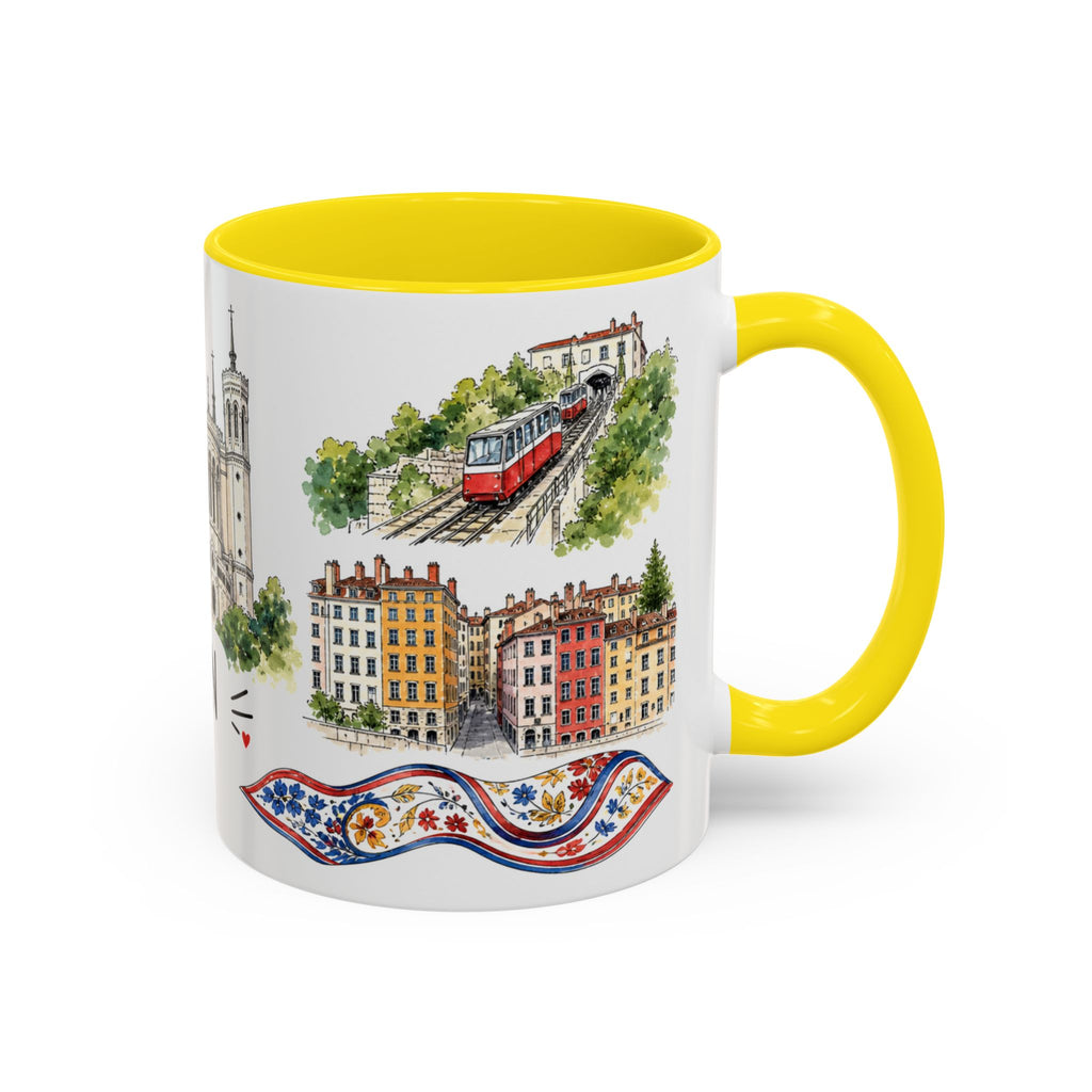 Lyon Illustrated Travel Mug | City Souvenir Accent Coffee Mug | 11oz 15oz Ceramic Cup