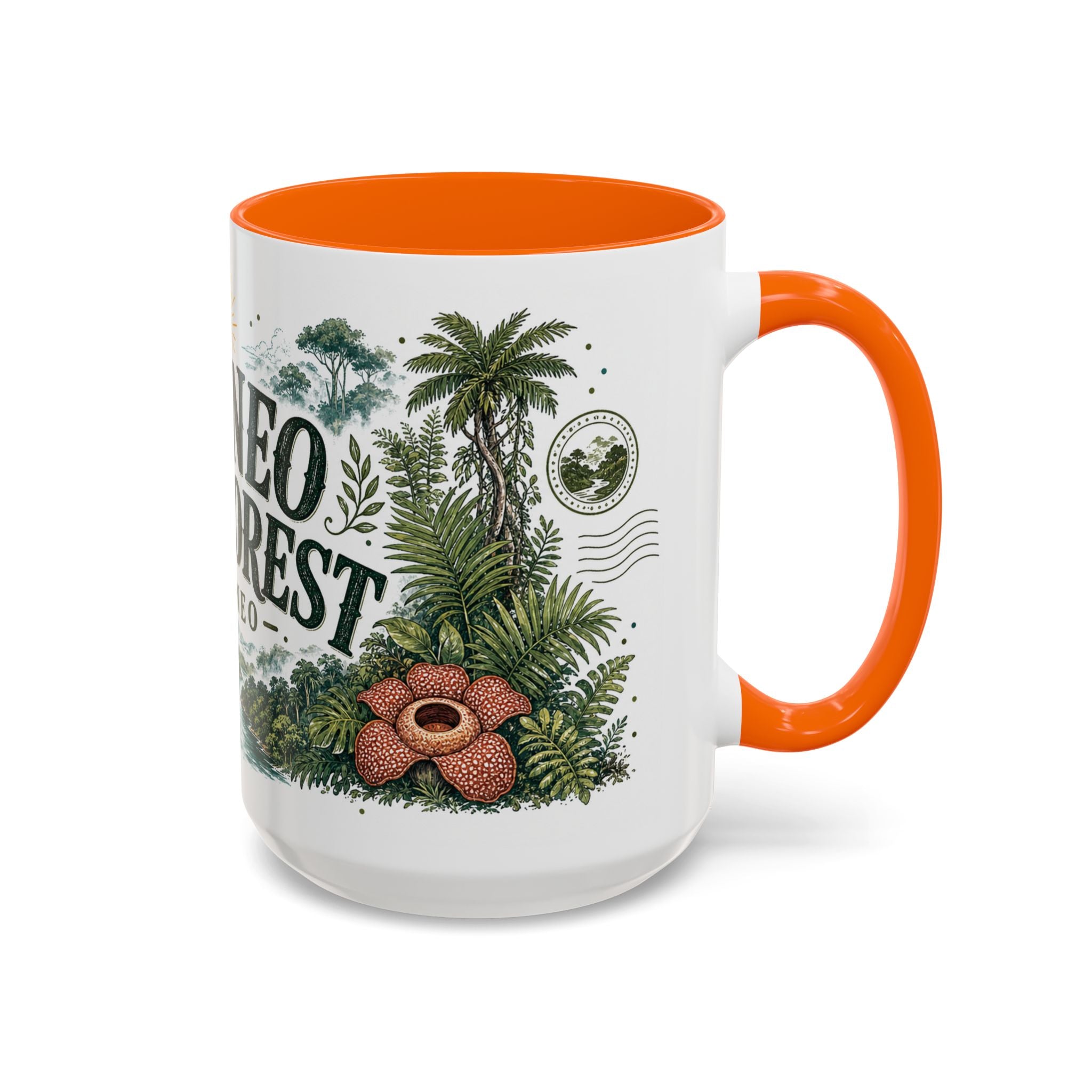 Borneo Rainforest Coffee Mug | Travel Destination Souvenir Gift | Accent Color Ceramic 11oz 15oz