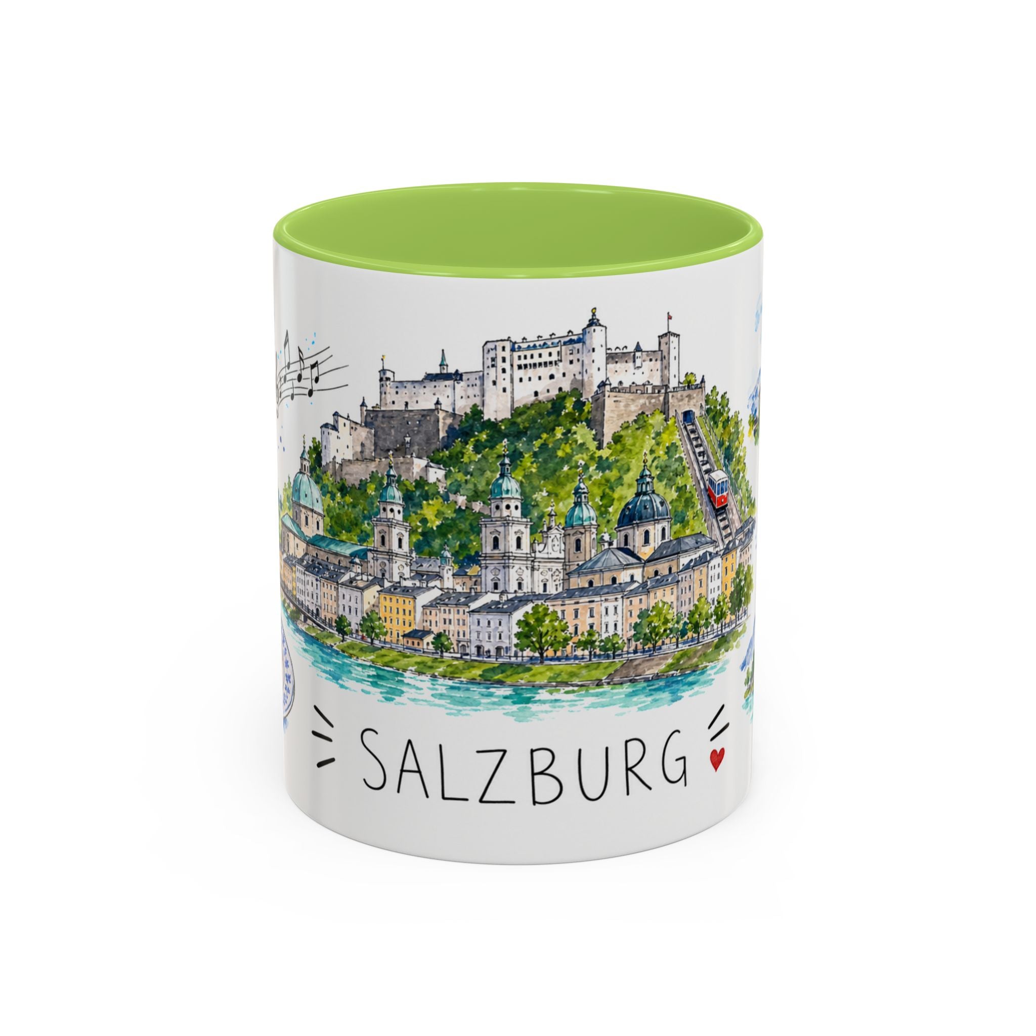 Salzburg Illustrated Travel Mug | City Souvenir Accent Coffee Mug | 11oz 15oz Ceramic Cup