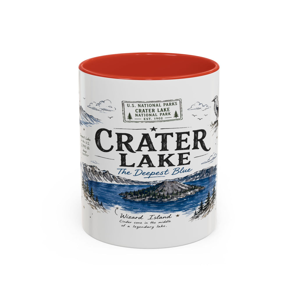 Crater Lake National Park Coffee Mug | Oregon Volcano Blue Lake Hiking Gift | Accent Color Ceramic 11oz 15oz